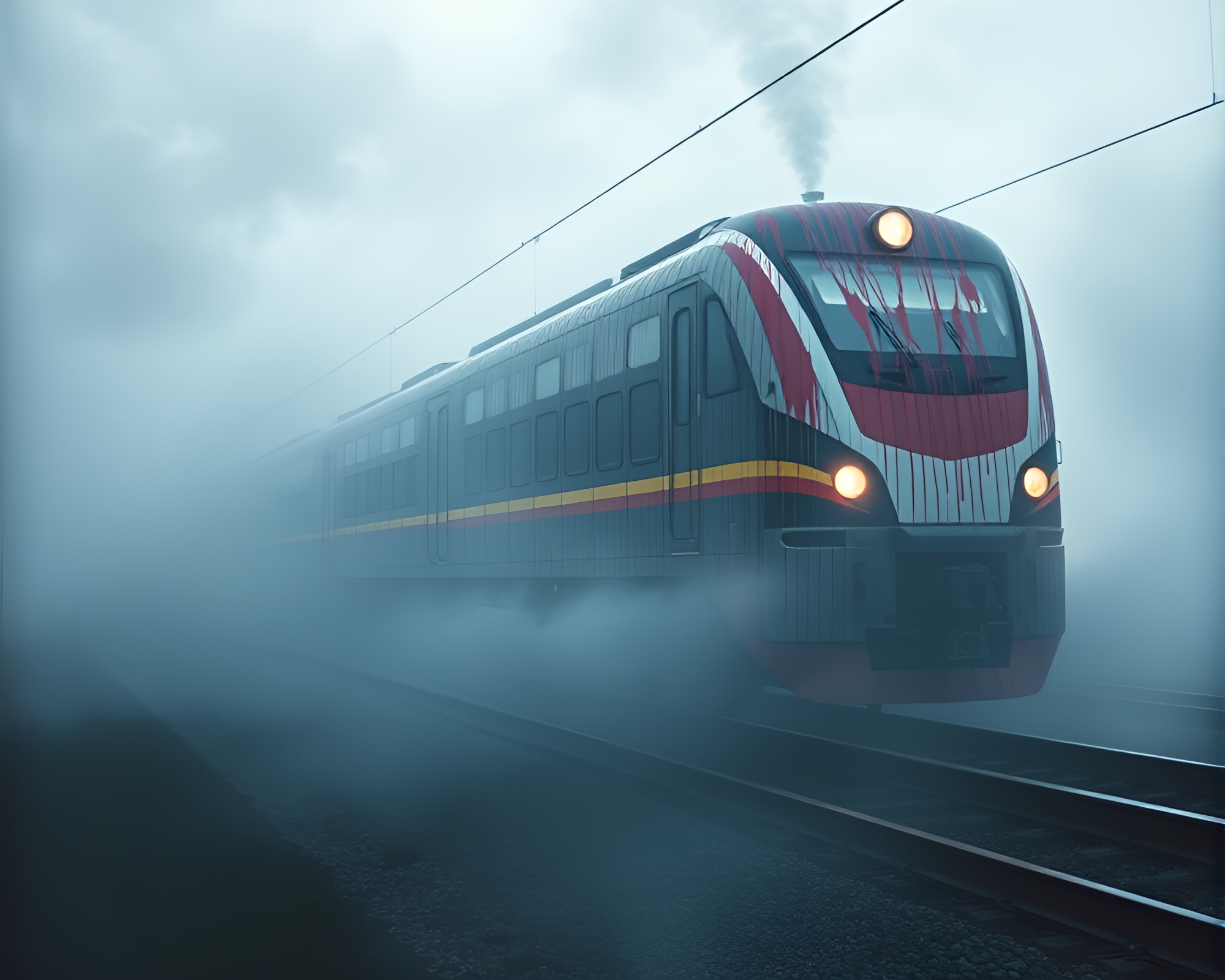 Levitating Train in Foggy Spray Paint Drips – free AI stock image