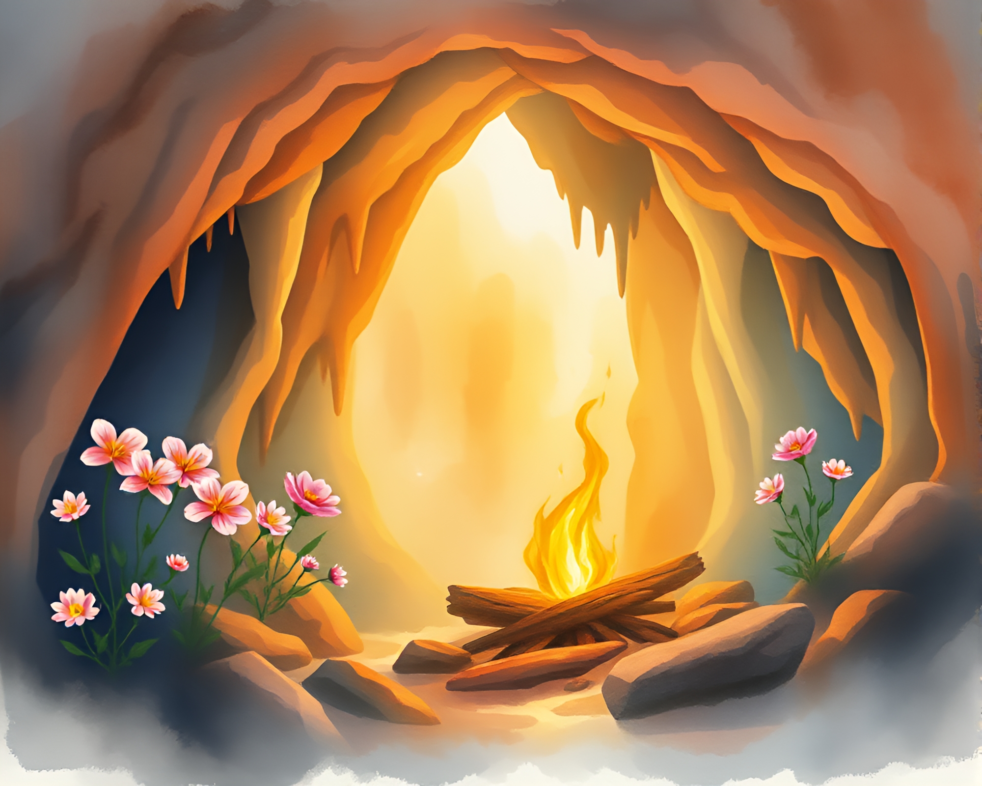 Stalactite Bonfire Watercolor Painting – free AI stock image