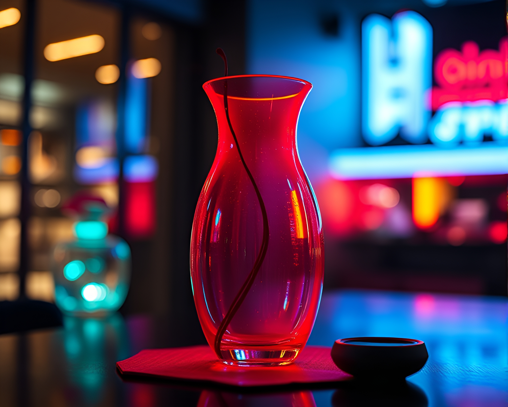 Glow-in-the-Dark Dystopian Vase Composition – free AI stock image
