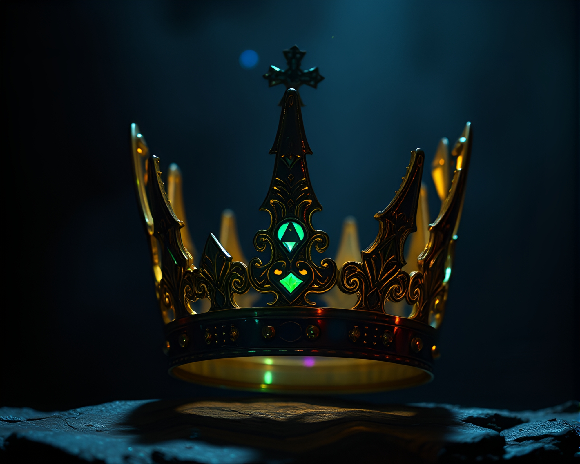 Crown hologram in dungeon torchlight cinemagraph – free AI stock image