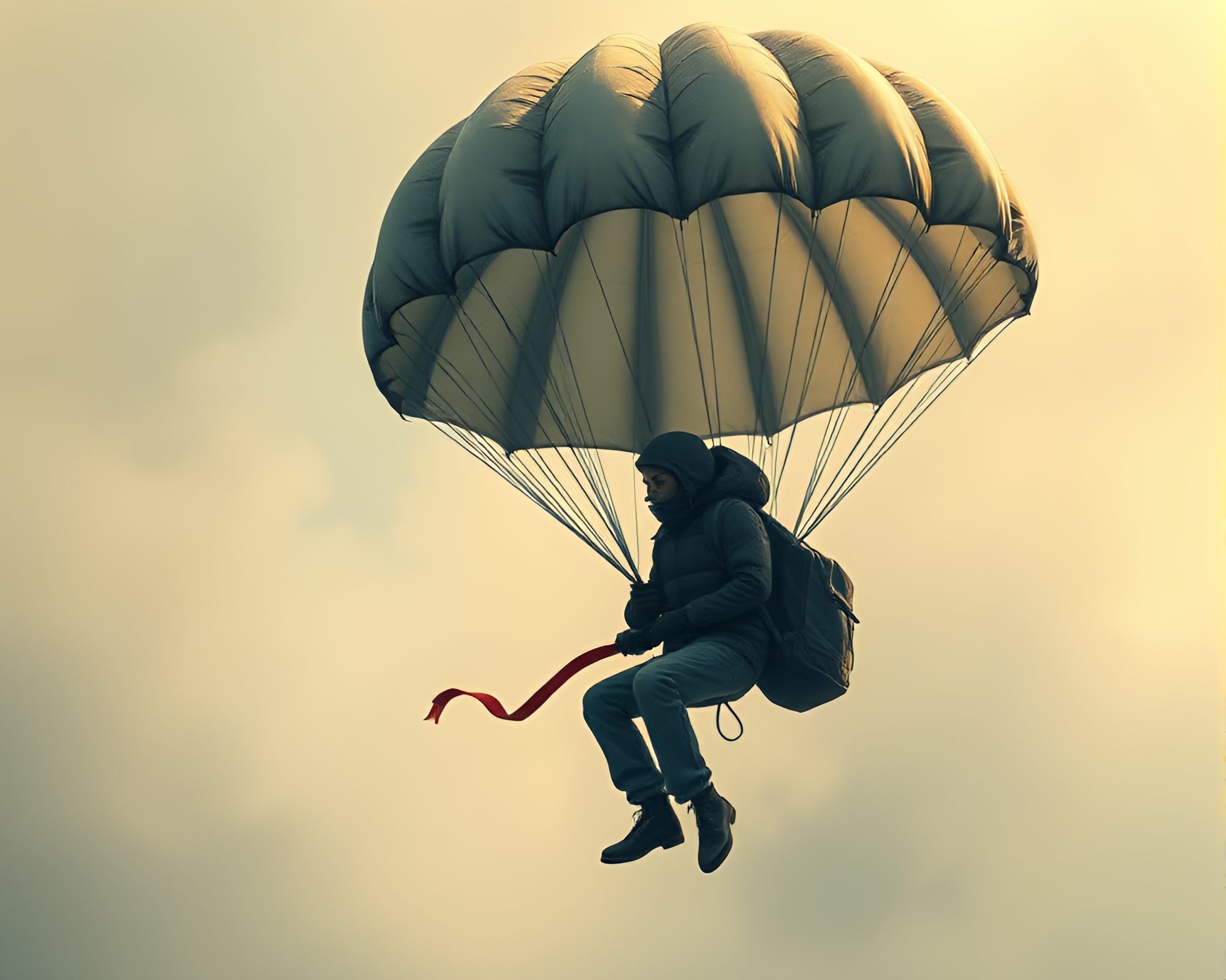 Drifting Parachute Jumper in Smoky Fashion Illustration – free AI stock image