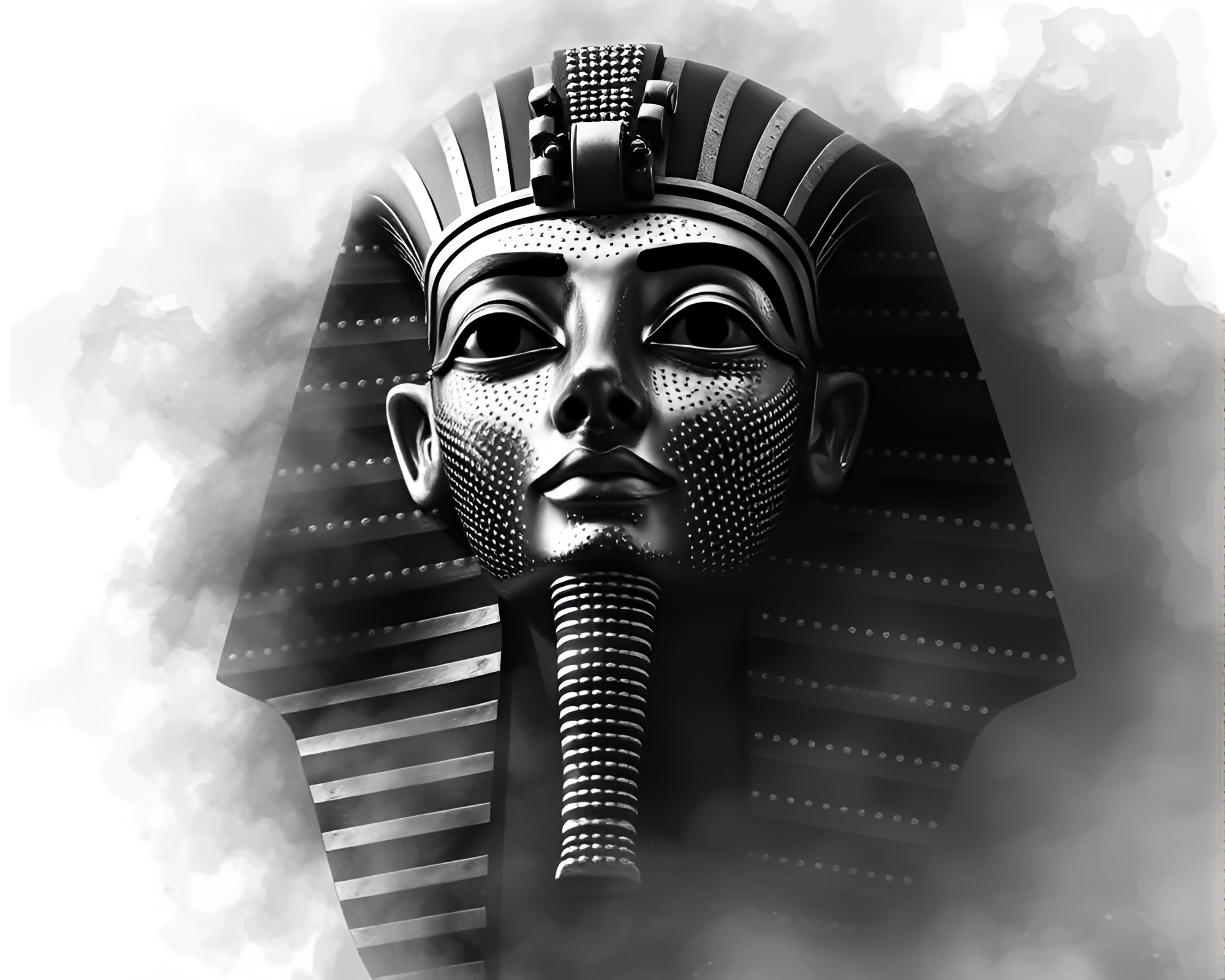 Pharaoh’s Mask Emerges Through Smoky Screenprint Dots – free AI stock image