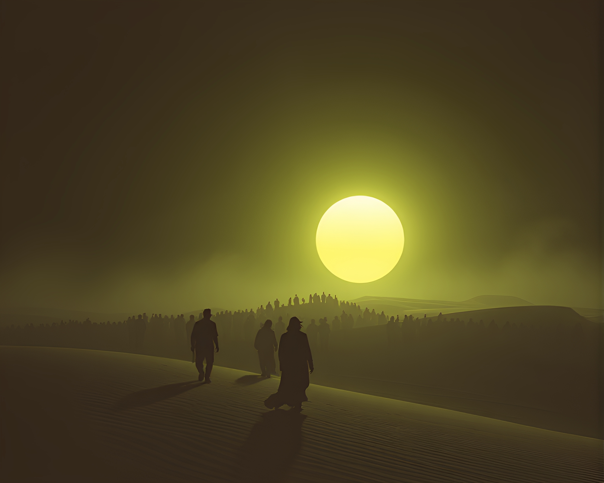 Silhouette Crowd Among Necromantic Sand Dunes – free AI stock image