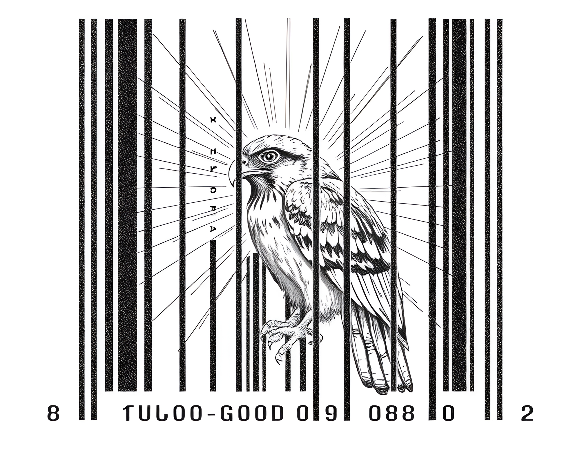 Barcode Falcon in God Rays Sketch Art – free AI stock image