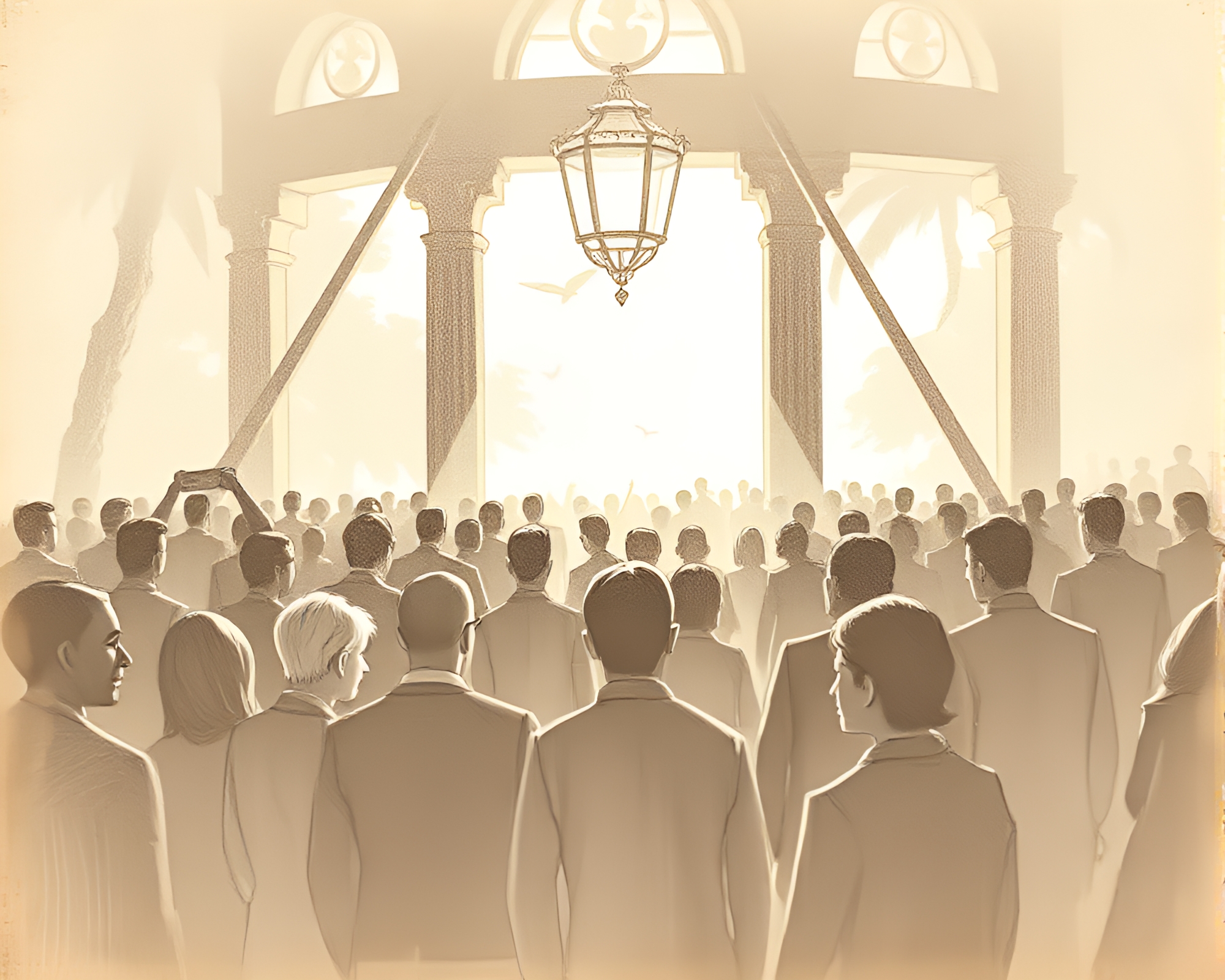 Crowd Silhouette Gathered at Oasis Porchlight – free AI stock image