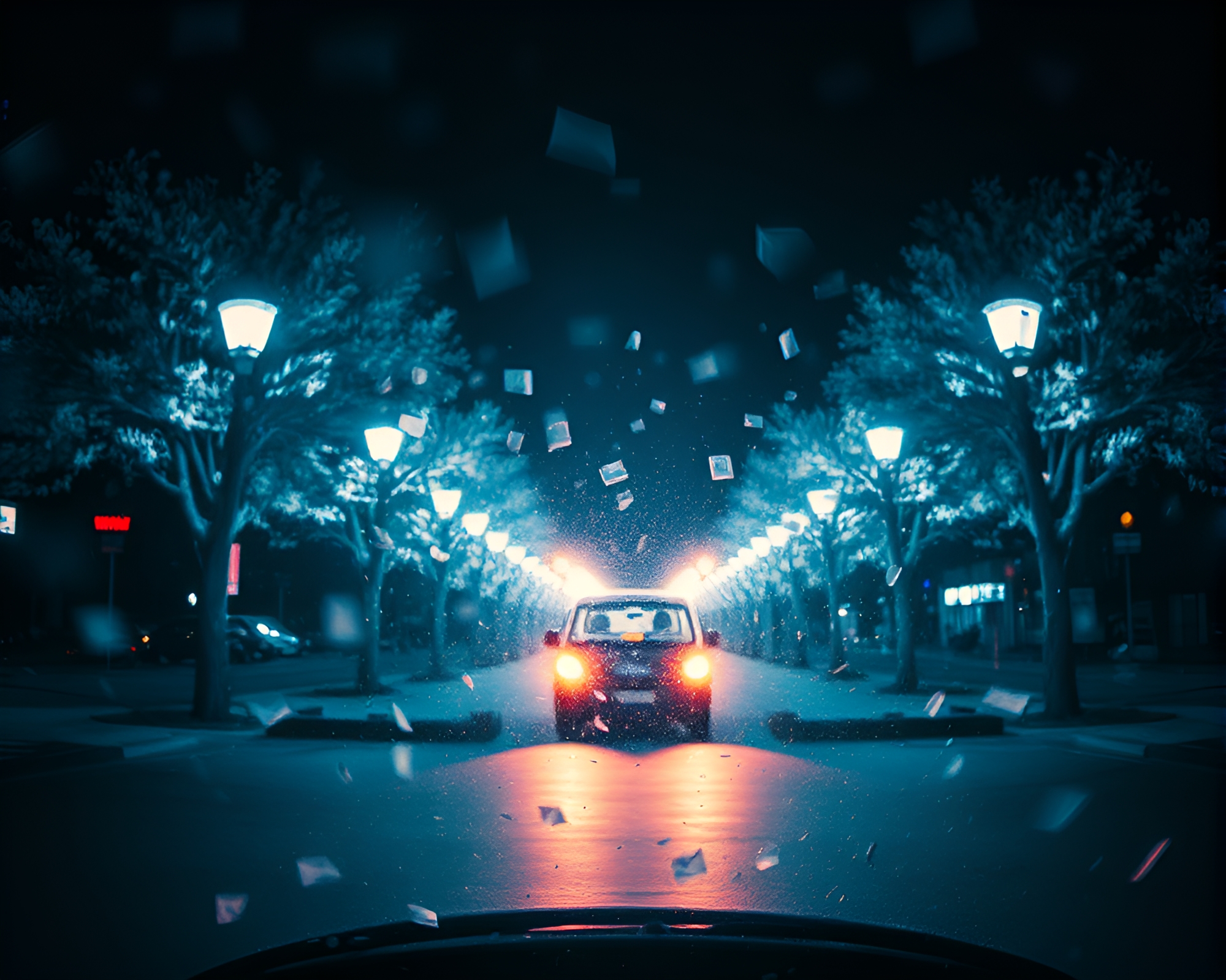 Kaleidoscope Rickshaw in Infrared Streetlight Glow – free AI stock image