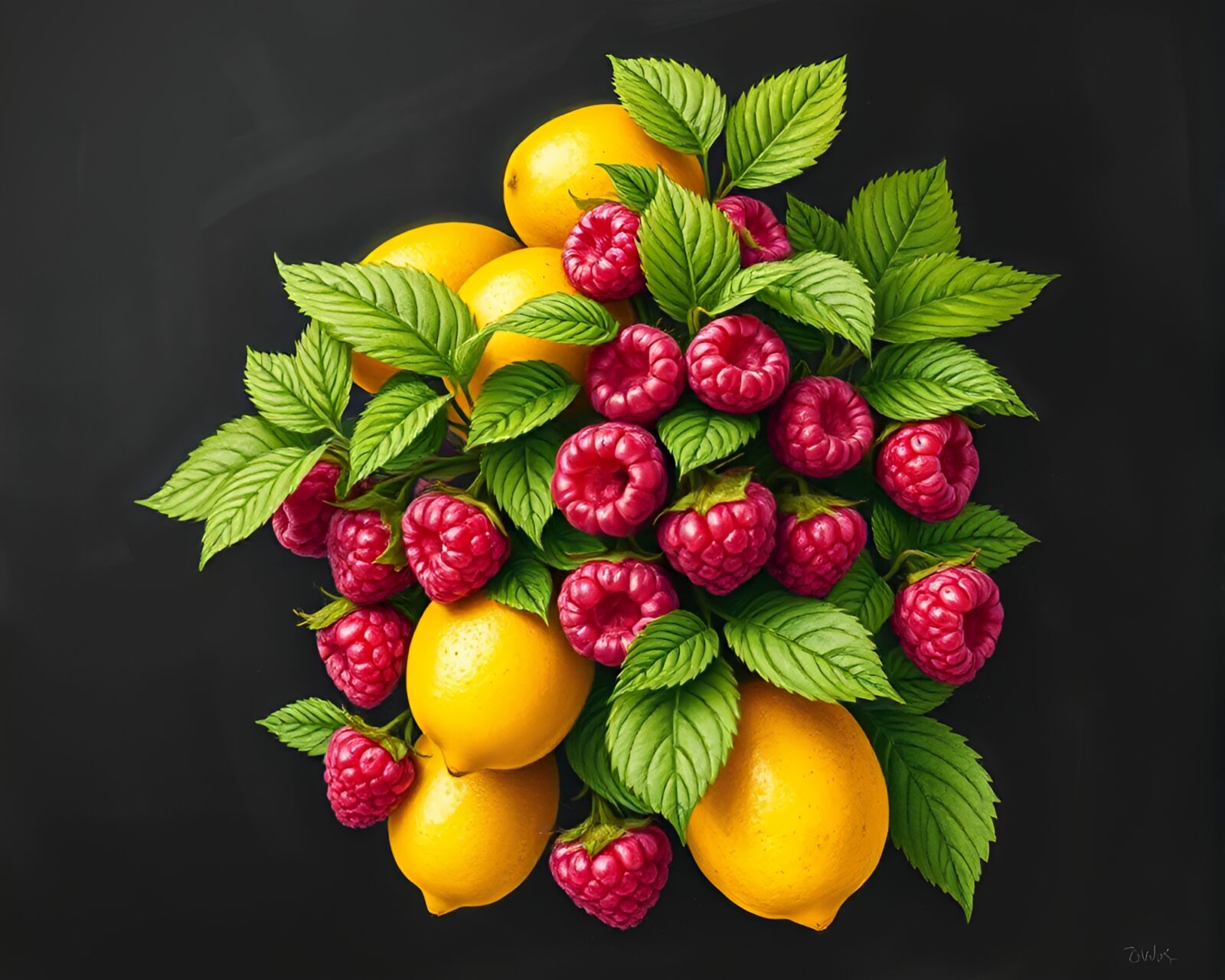 Vibrant lemon yellow raspberry bush chalkboard drawing art