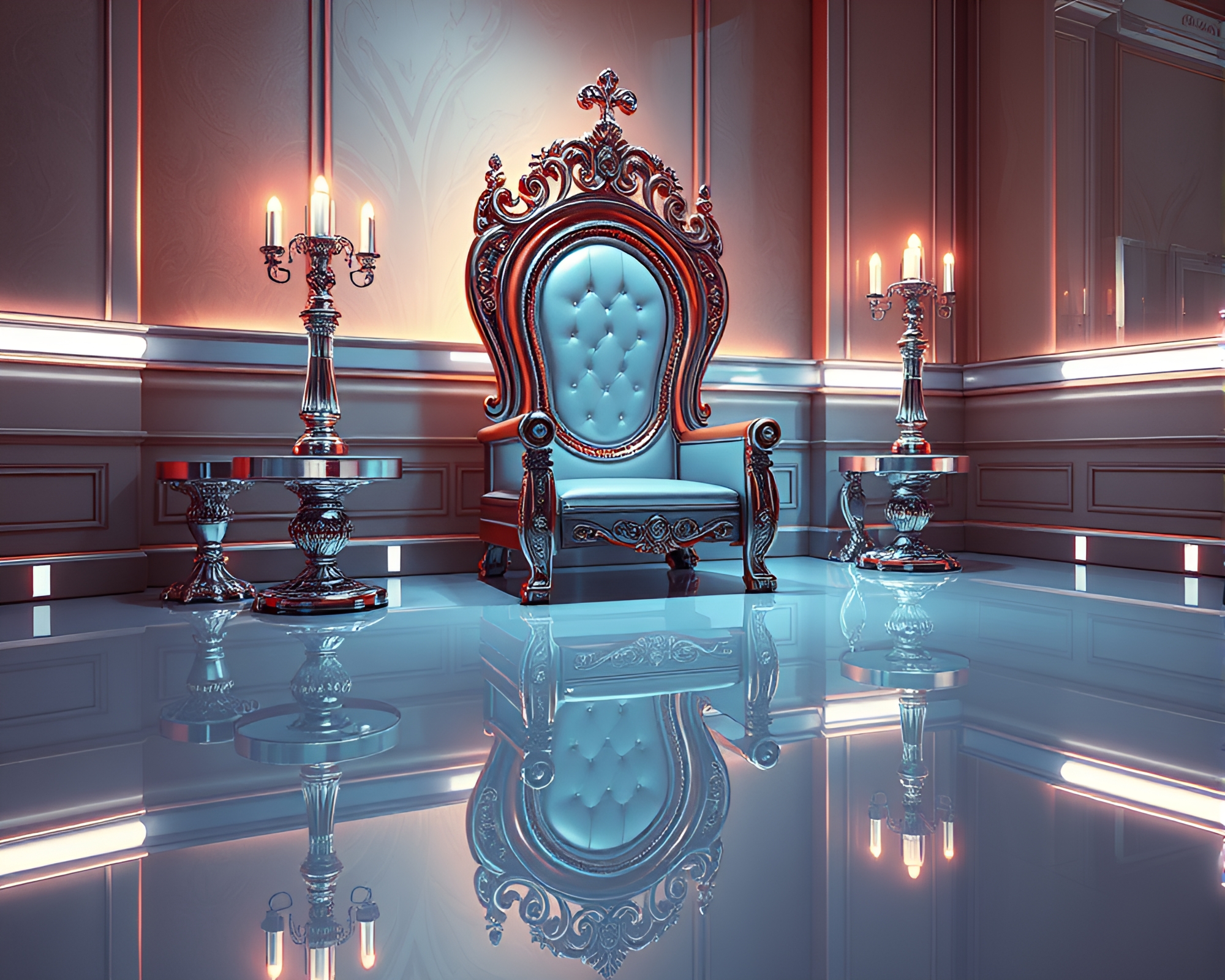 Shiny Baguette Throne Room Chrome Reflection – free AI stock image