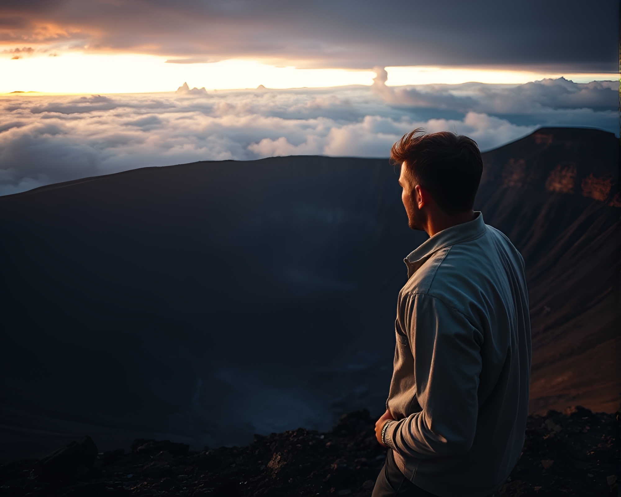 Whimsical Moment near Volcano Crater – free AI stock image