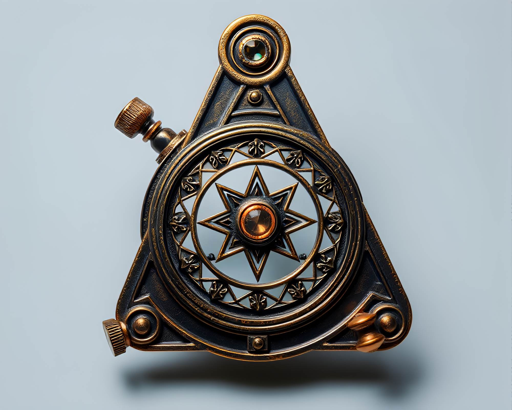 Antique Sextant Illuminated by Iridescent Geometric Patterns – free AI stock image