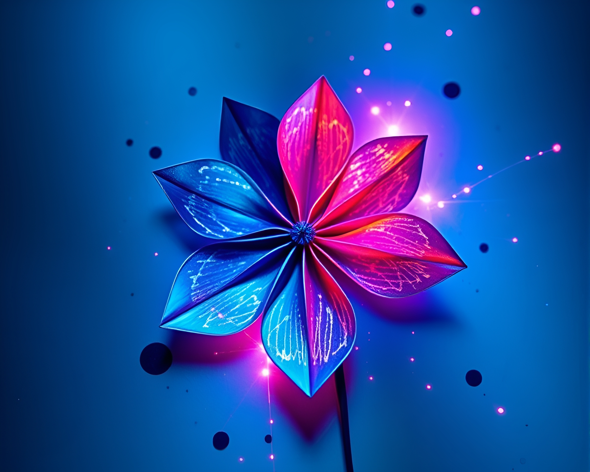 Steel-Blue Origami Flower Illuminated by Fiber Optics – free AI stock image