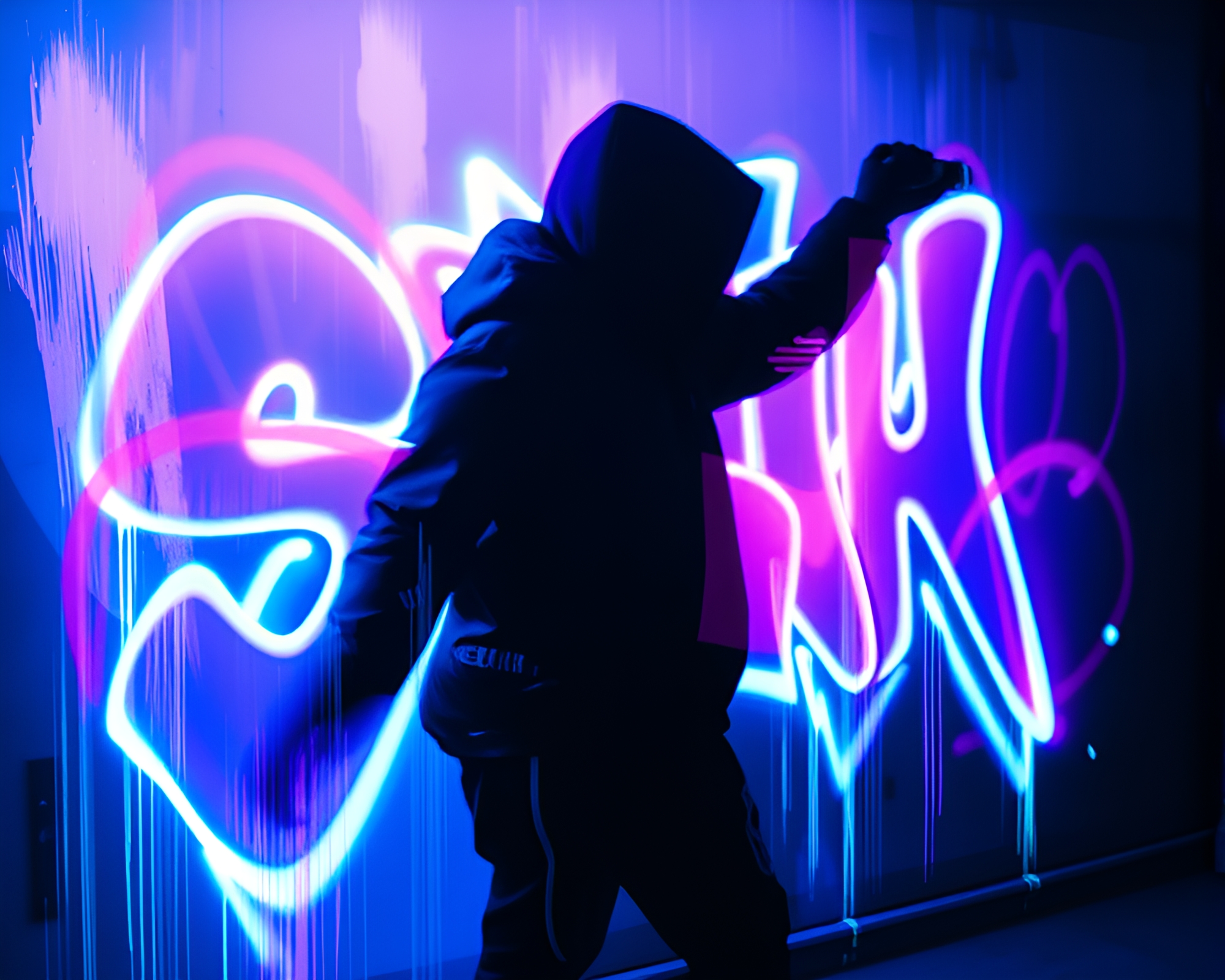 Glowing Oasis: Double Exposure Graffiti Art – free AI stock image