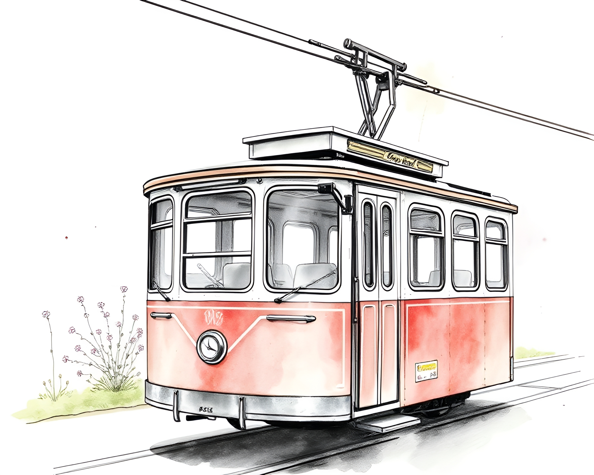 Botanical Illustration of Fantasy Cable Car Crossing – free AI stock image