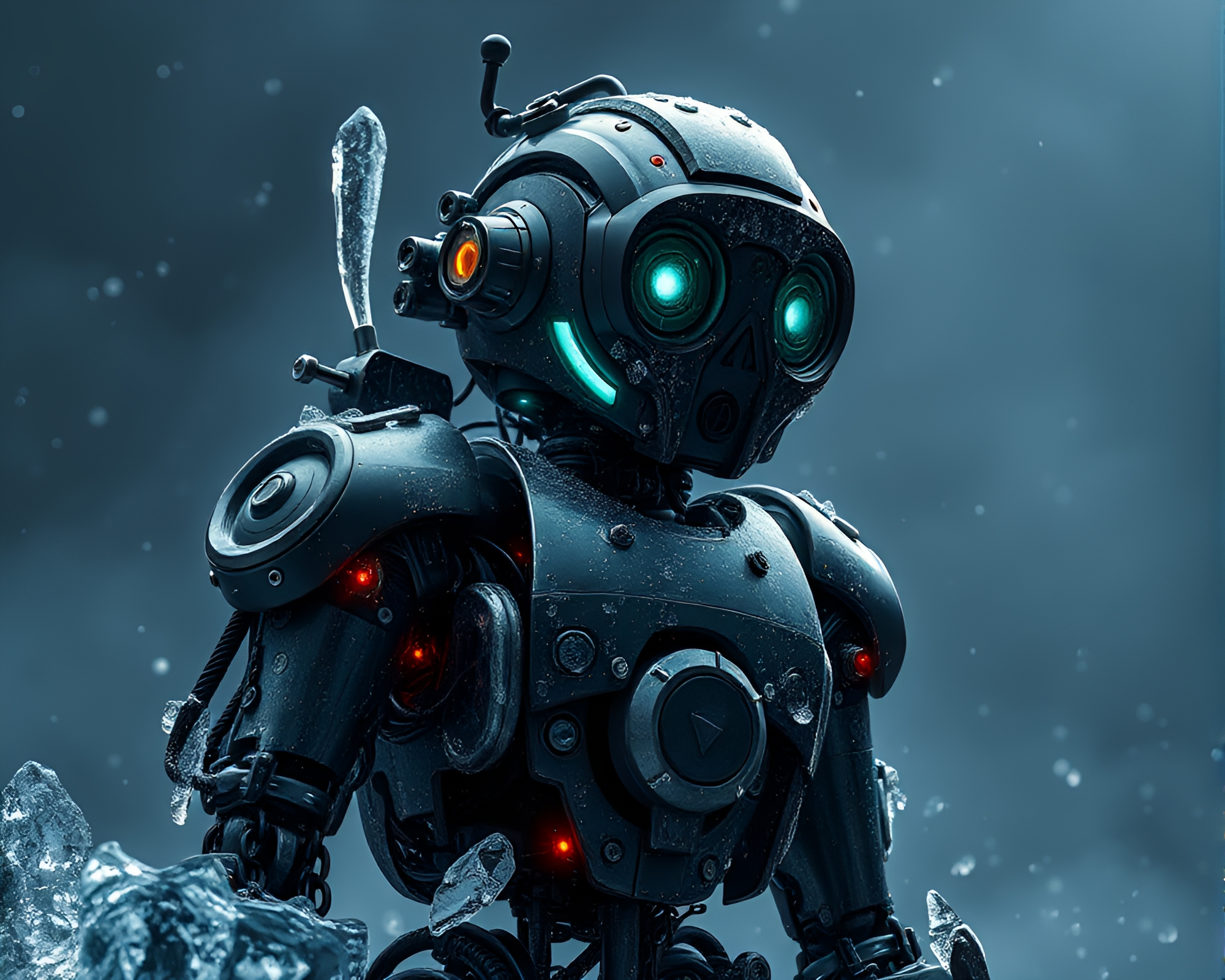 Steampunk Robot Amidst Ice Crystals – free AI stock image
