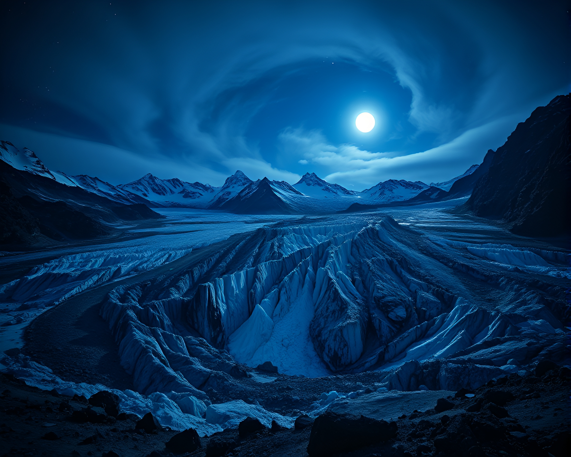 Glacial Spiral Illuminated by Moonlight in HDR – free AI stock image