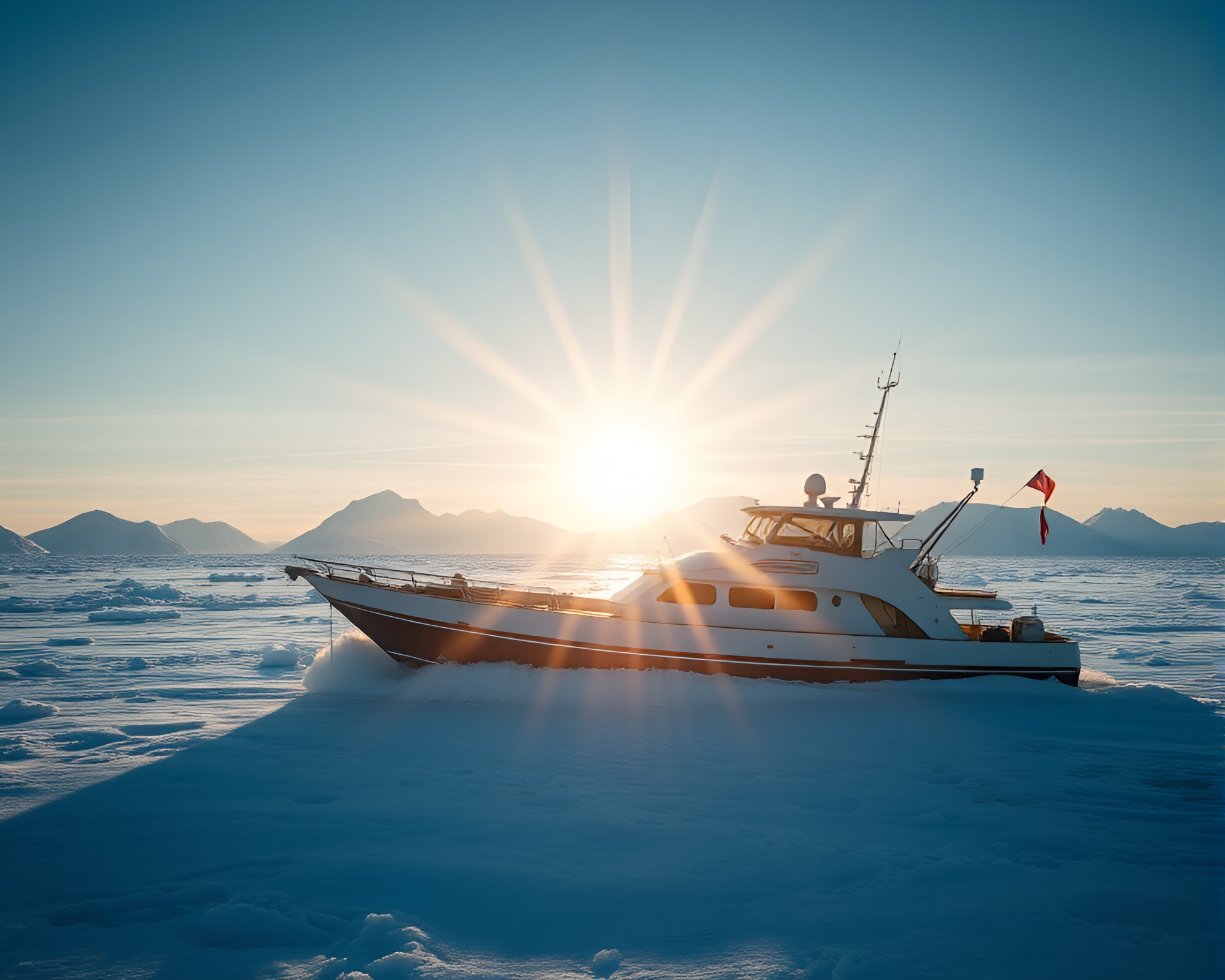 Sunburst Hydrofoil in Antarctic Whiteout Maximalist Design – free AI stock image