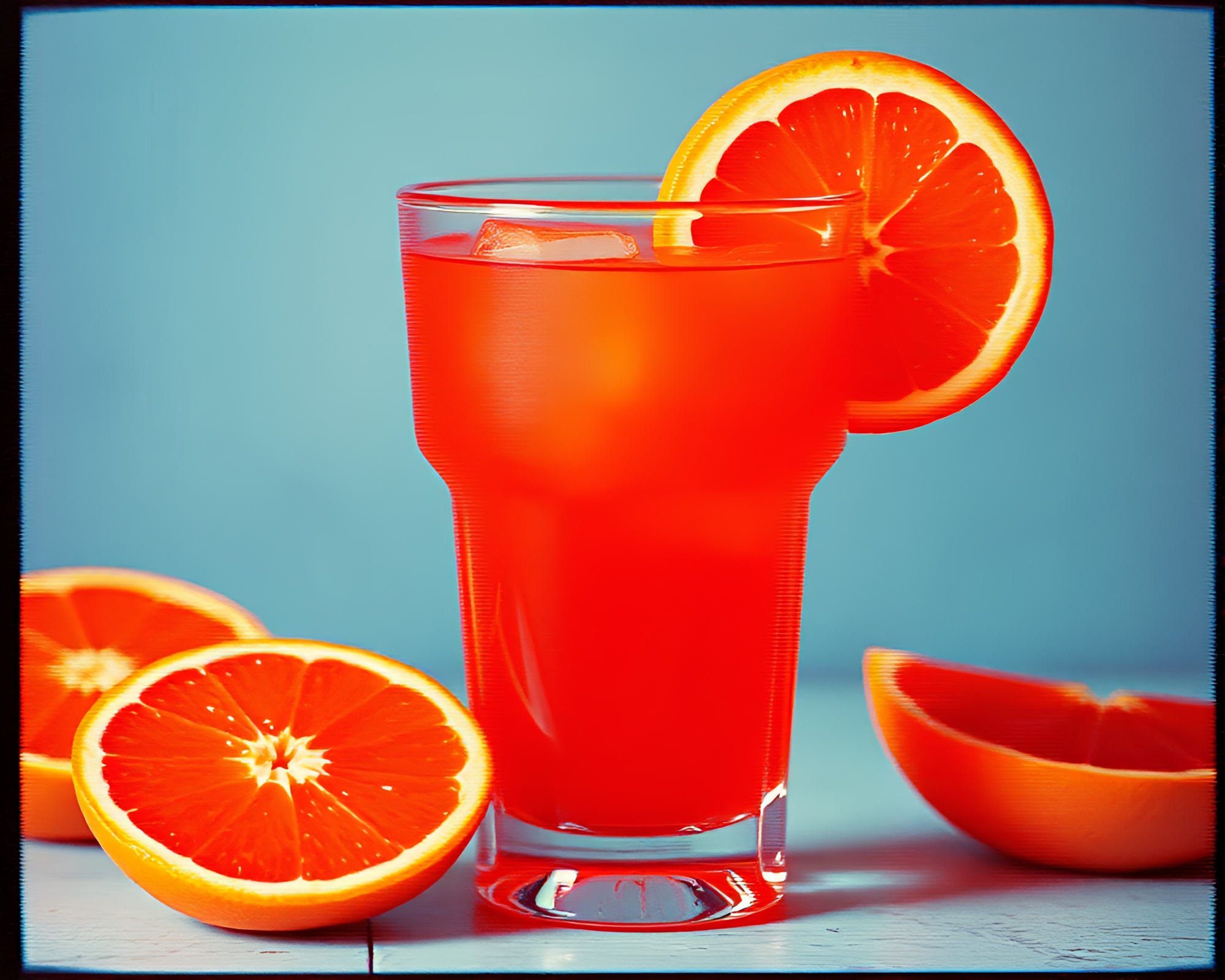 Blood Orange Cocktail in VHS Grain Overlay – free AI stock image
