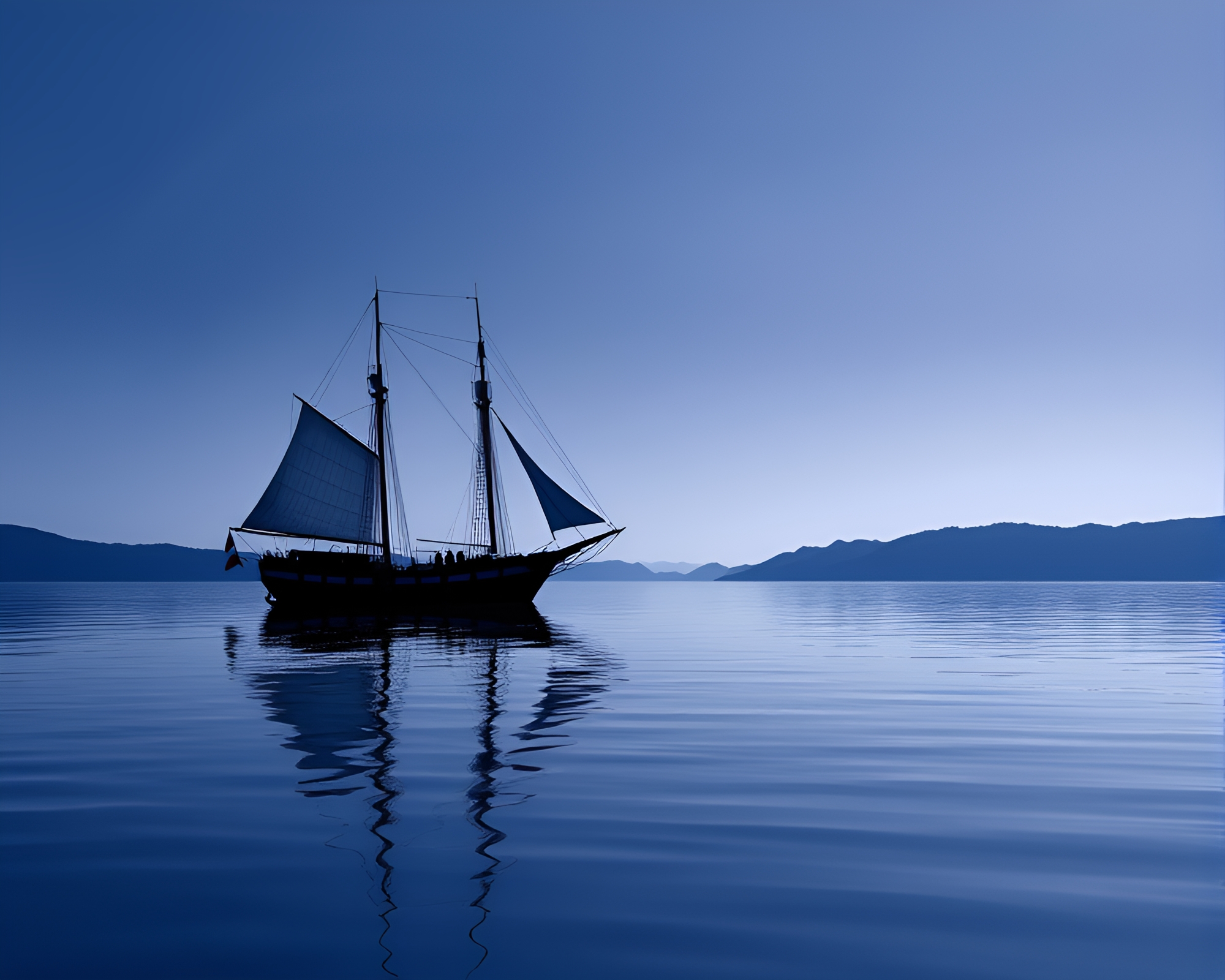 Classic Sailing Ship Silhouetted in Ultraviolet Reflection – free AI stock image
