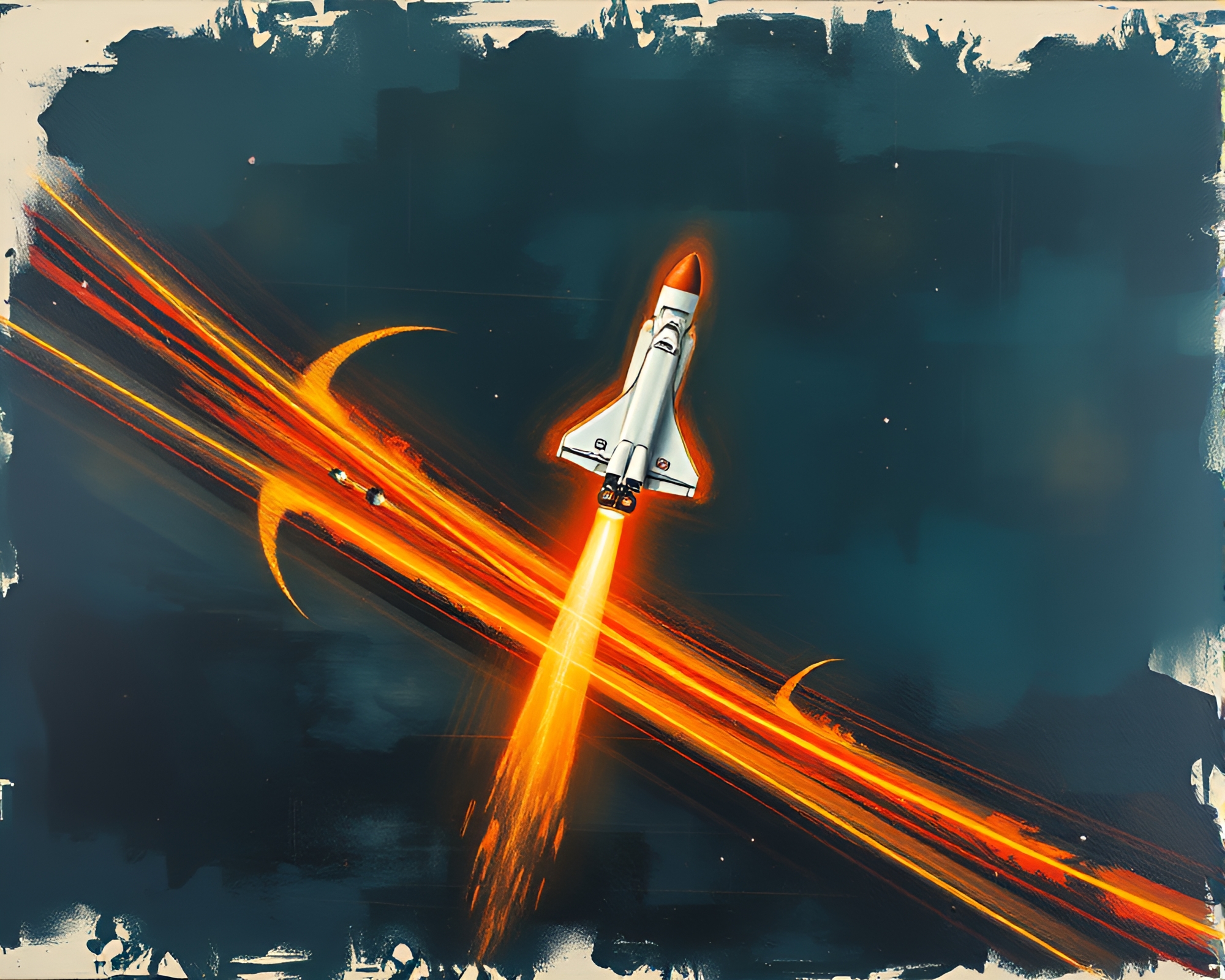 Ghostly Space Shuttle Light Trails in Encaustic Painting – free AI stock image