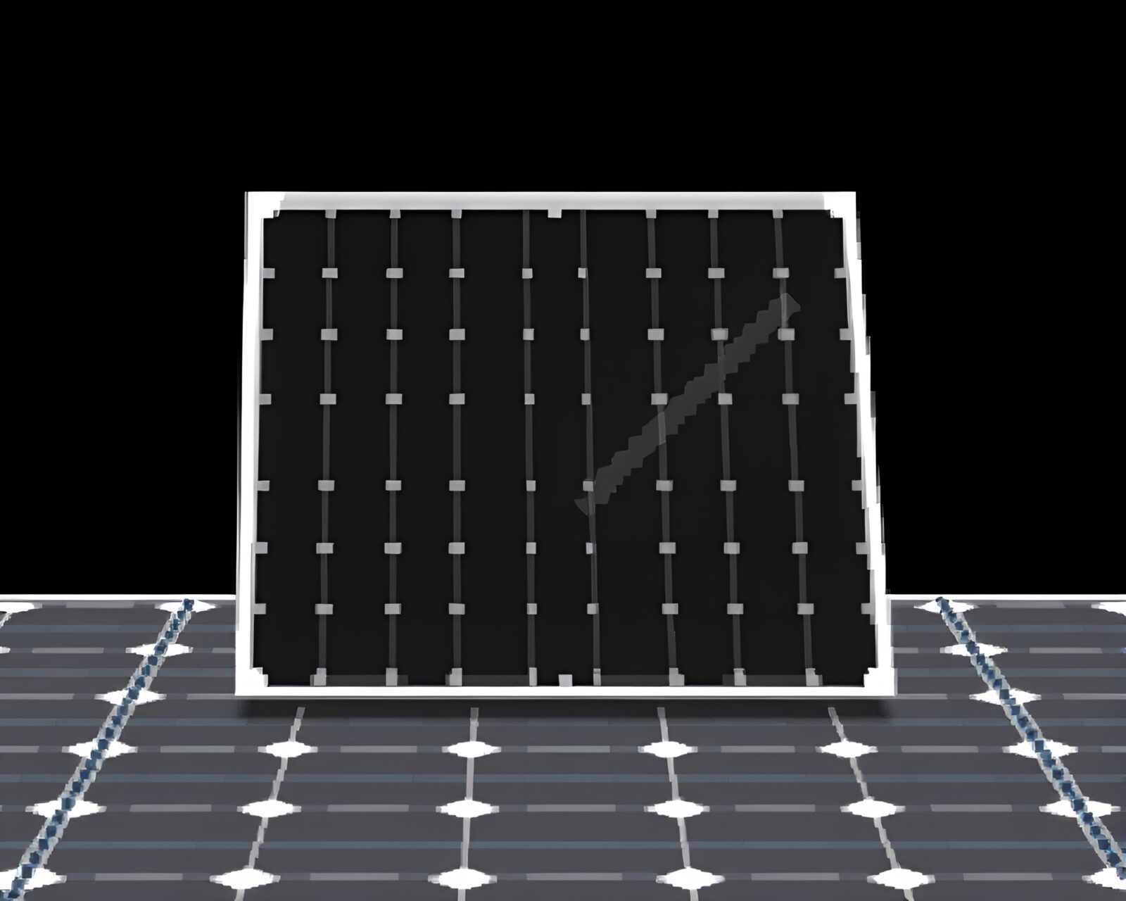 Dynamic angle view of black pixelated solar panels