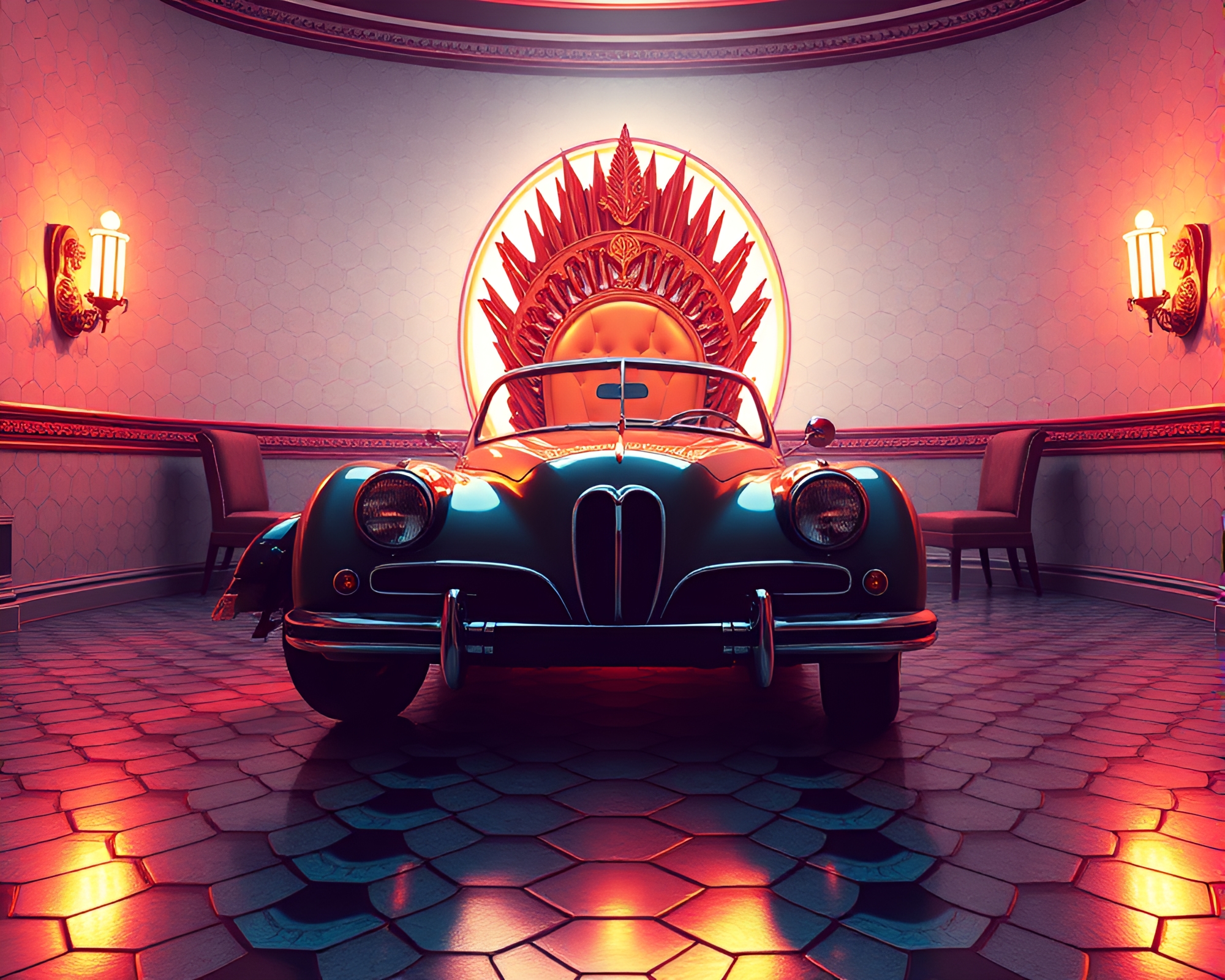 Vintage Car ASCII Art Hexagonal Tiling Throne Room – free AI stock image