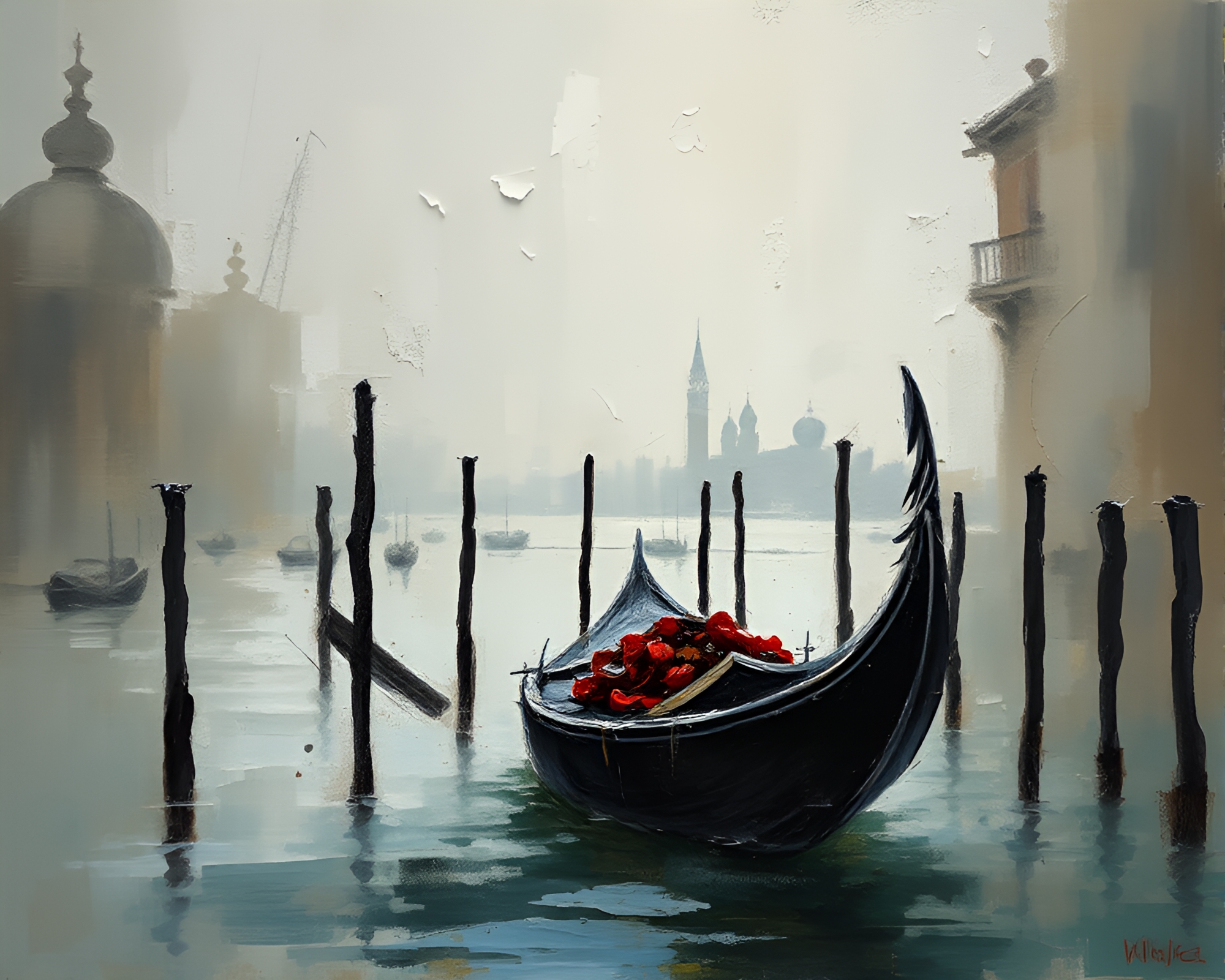Venetian Gondola in Expressionist Style with Torn Edges – free AI stock image
