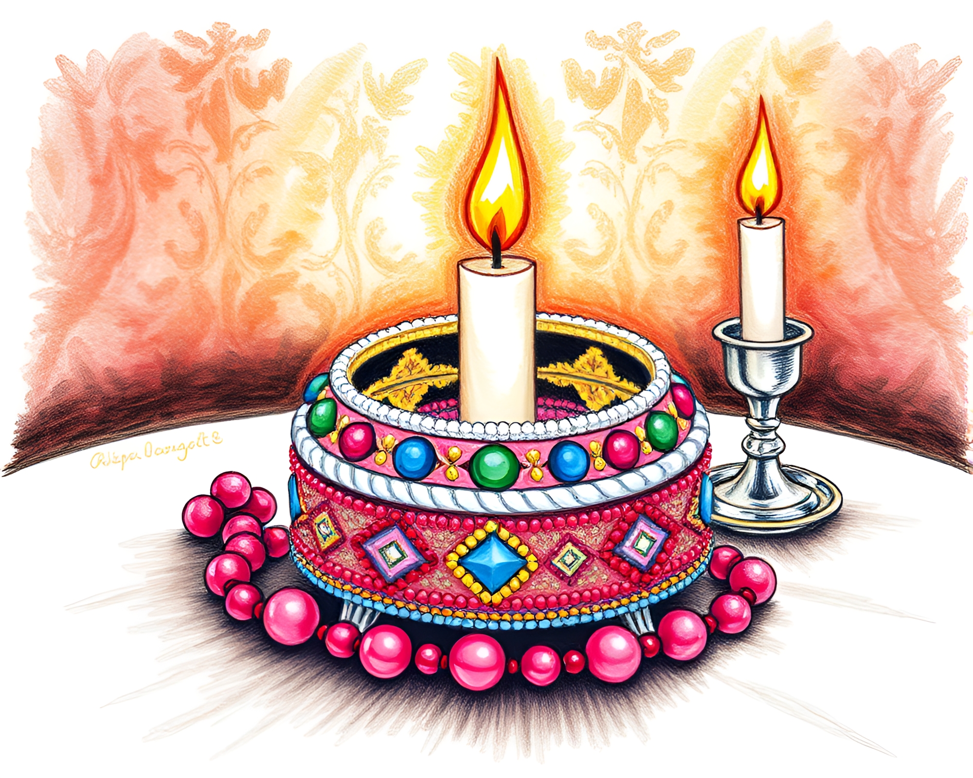 Stunning Beaded Ring in Candlelit Conté Crayon Drawing – free AI stock image