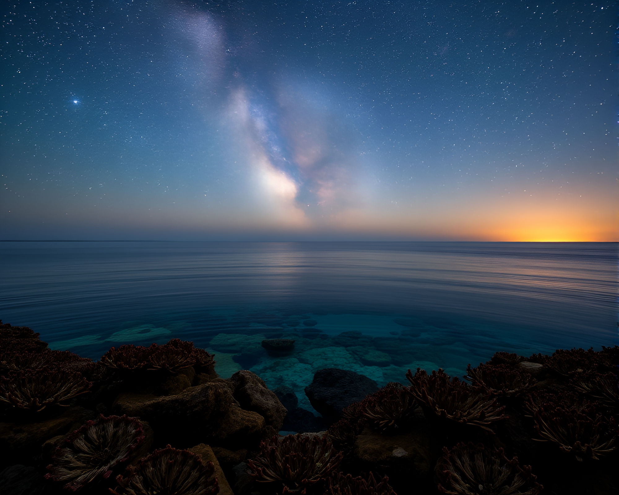 Luminous Reef Encased in Starlit Sky – free AI stock image