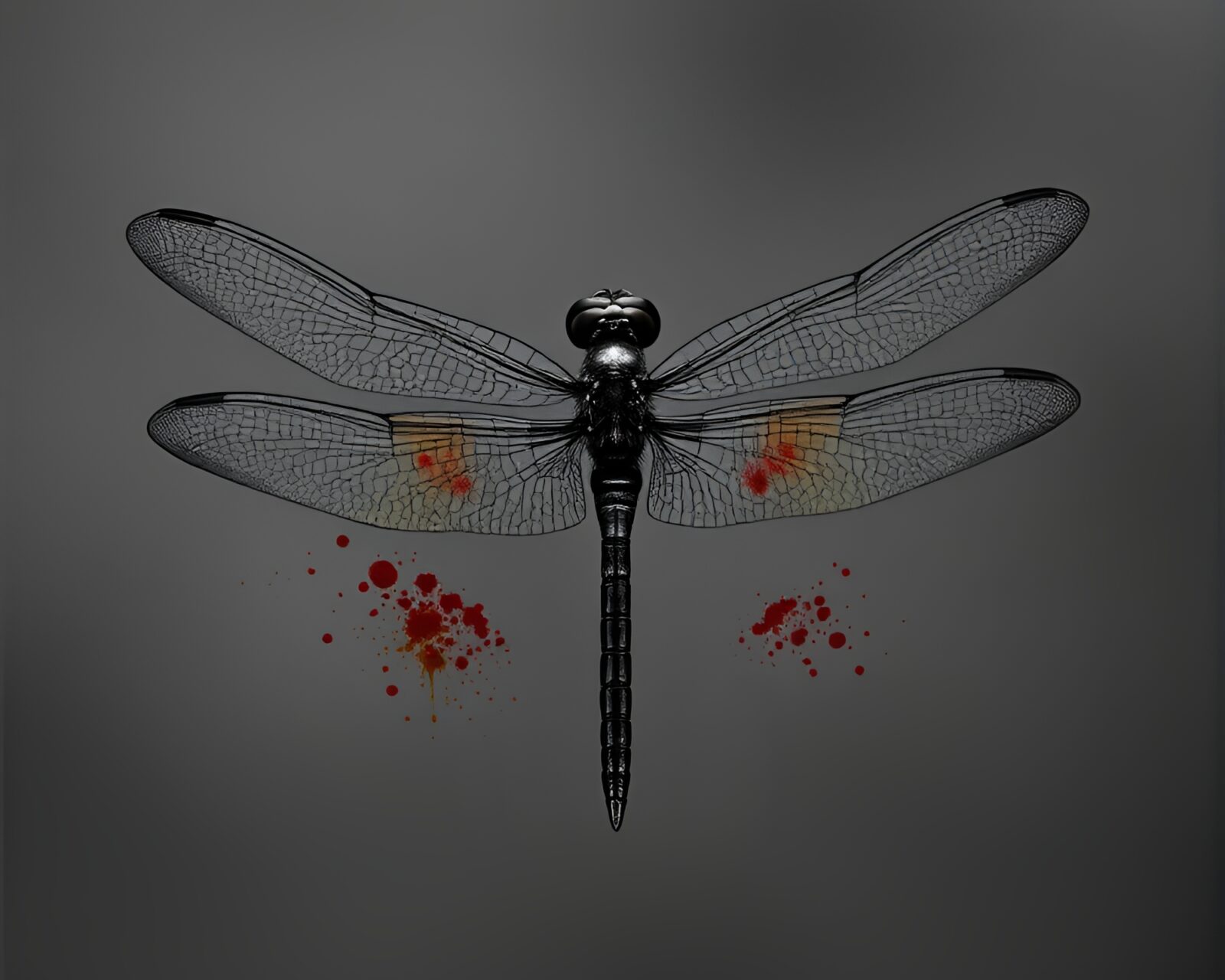 Dragonfly centered in a desaturated, symmetrical color burst
