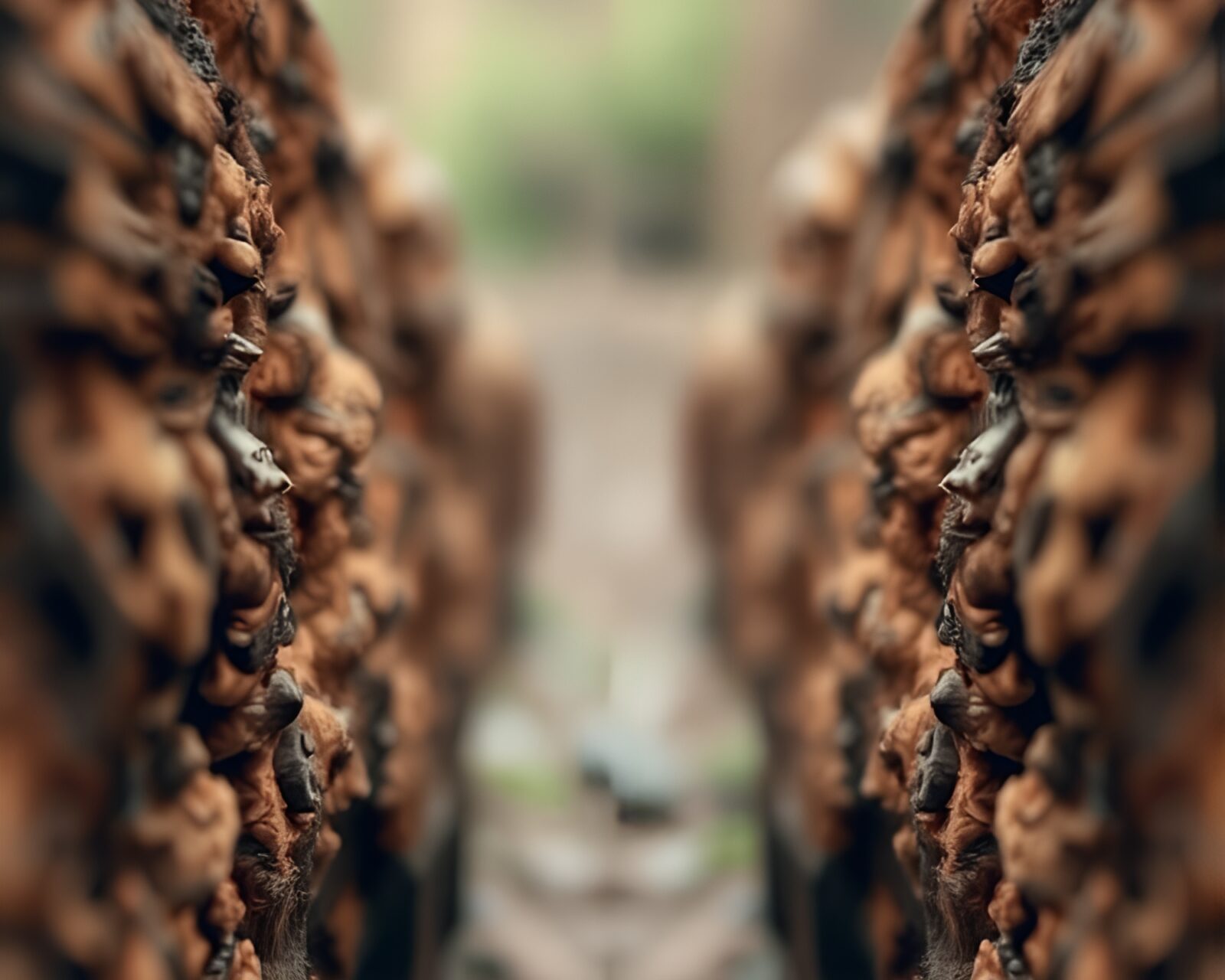 Abstract bokeh image of a dimensional portal in earth colors