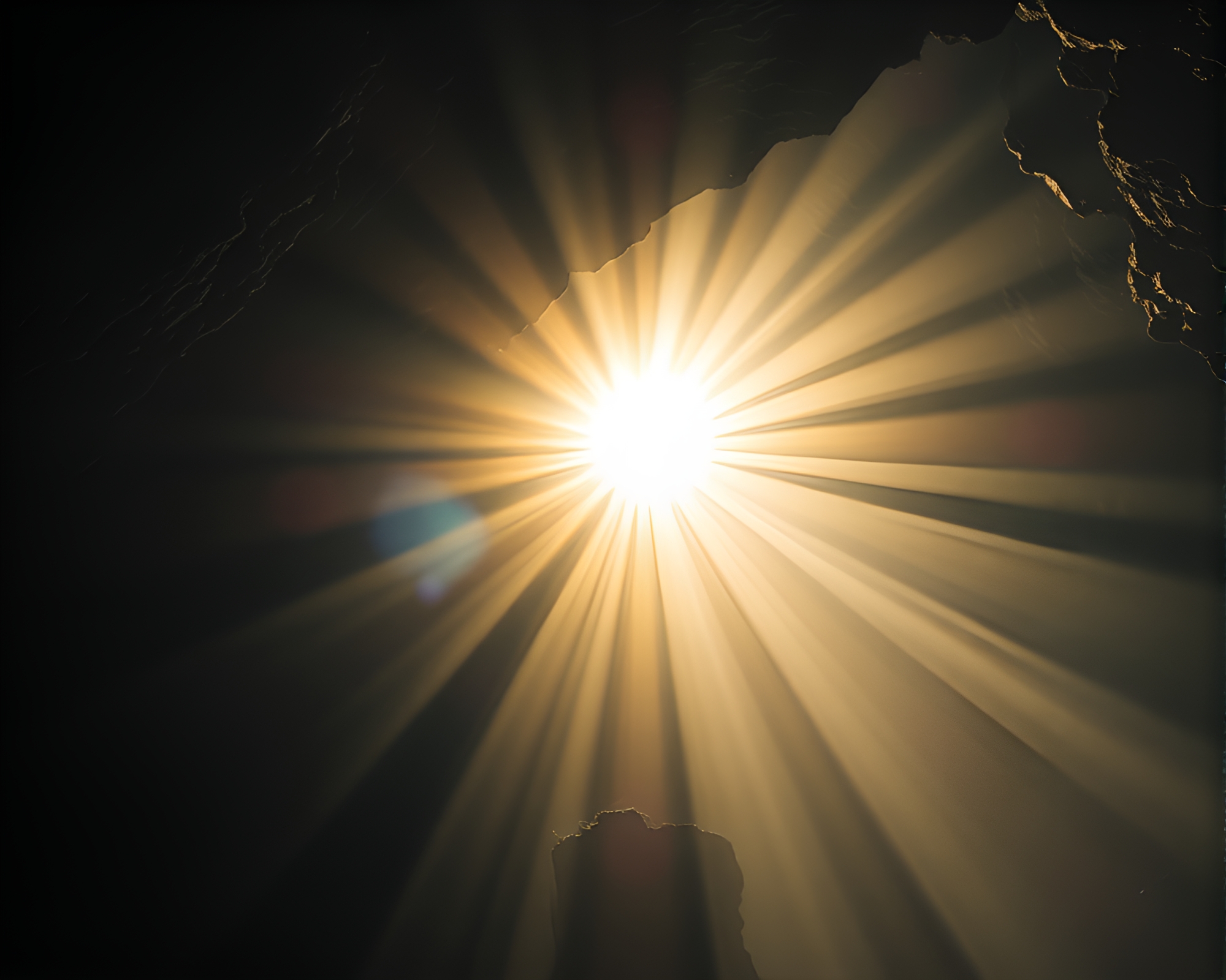 Mystical Manga Cavern with Lens Sunburst at Dawn – free AI stock image