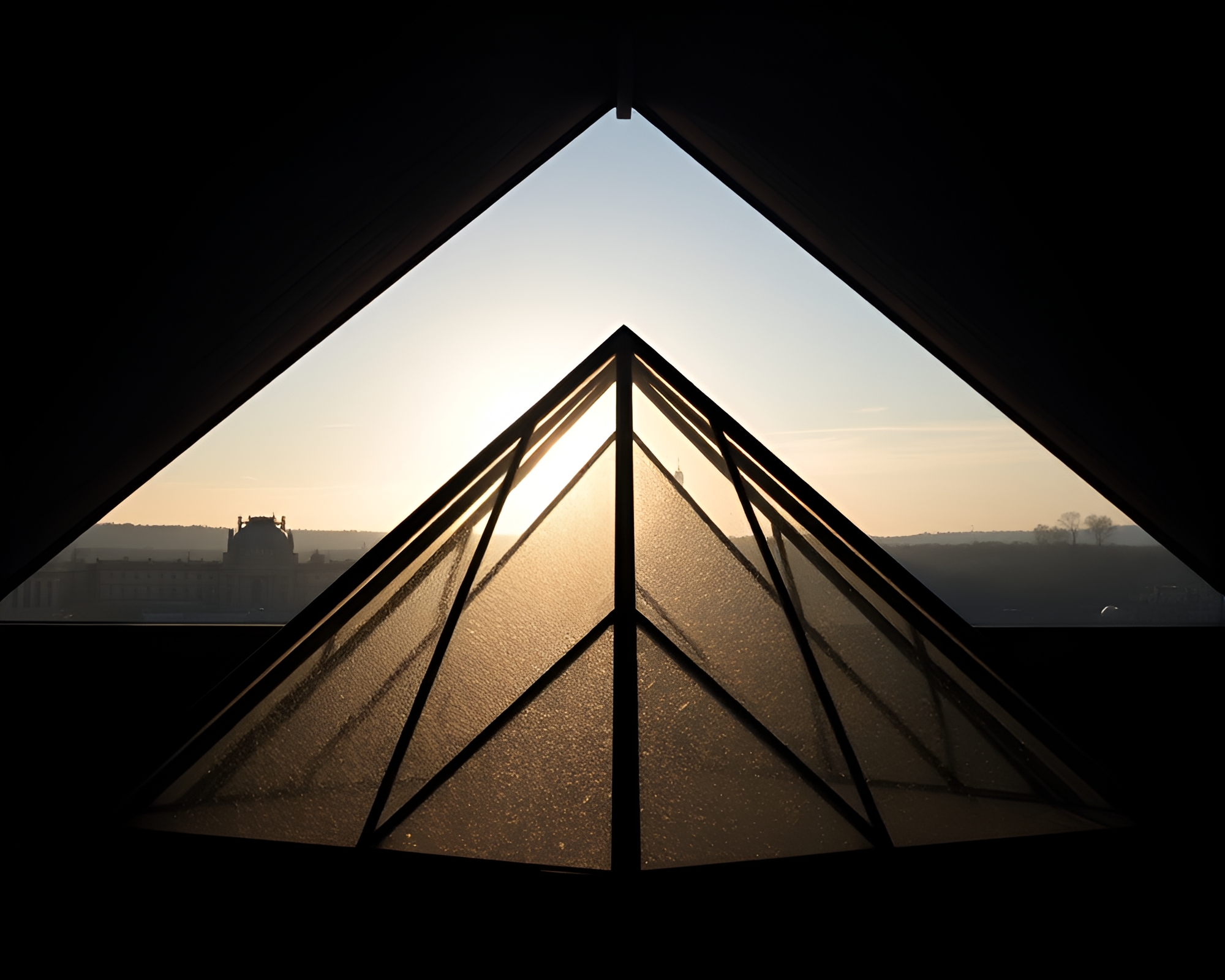 Glass Pyramid Illuminated in Attic Shadows – free AI stock image