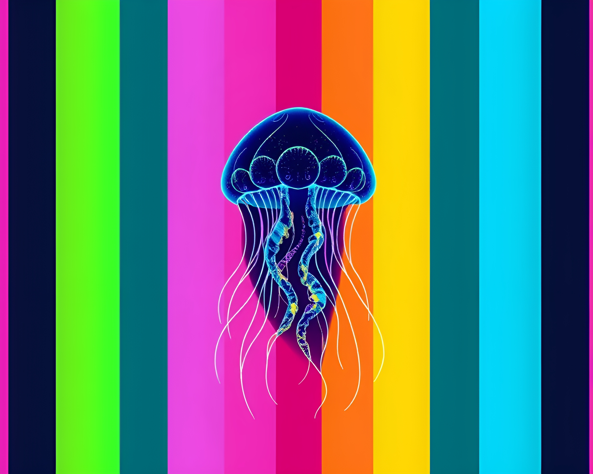 Bioluminescent Jellyfish in Cosmic Rainbow Minimalist Design – free AI stock image