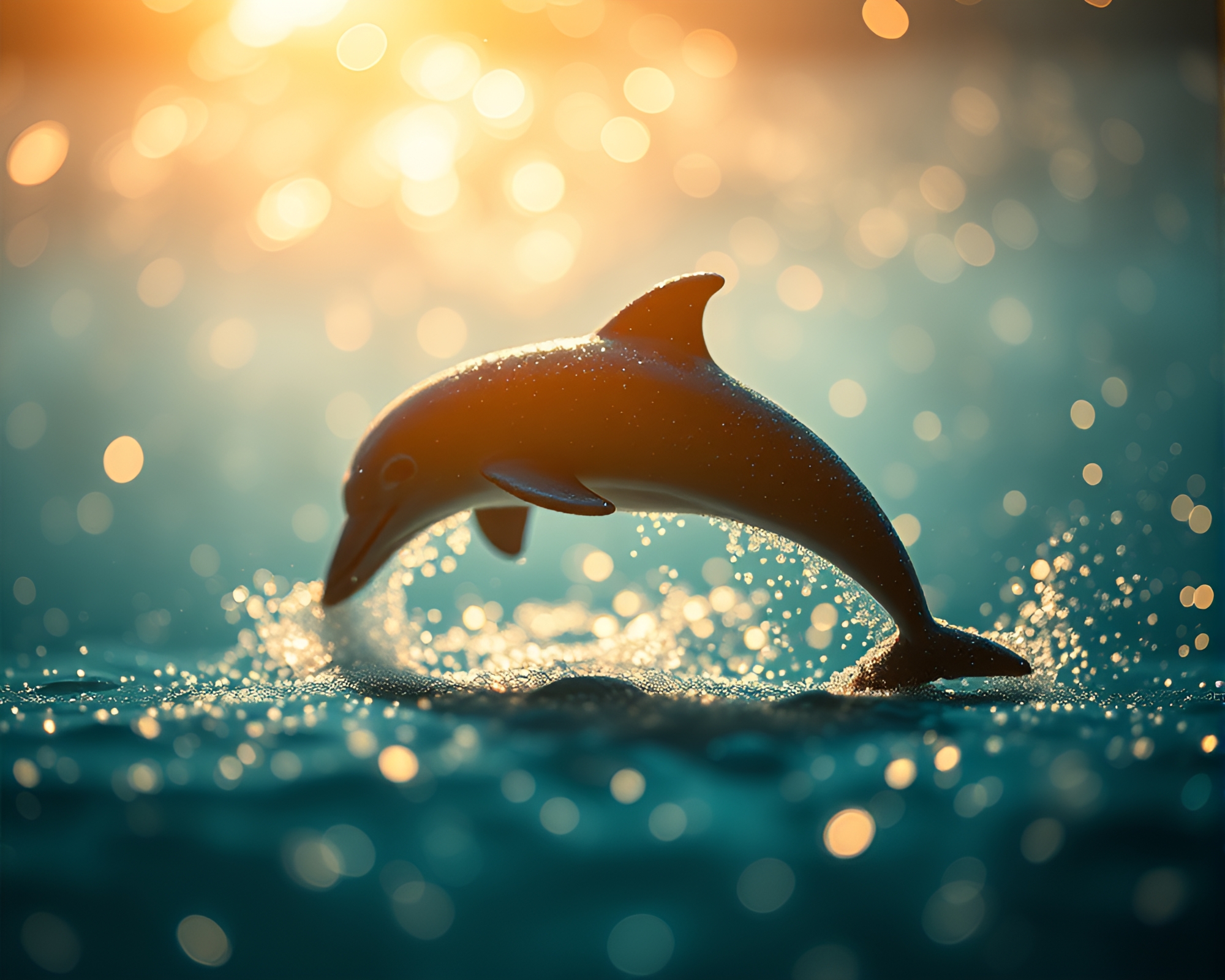 Enchanting Dolphin Swimming through Fairy Light Sparkles – free AI stock image