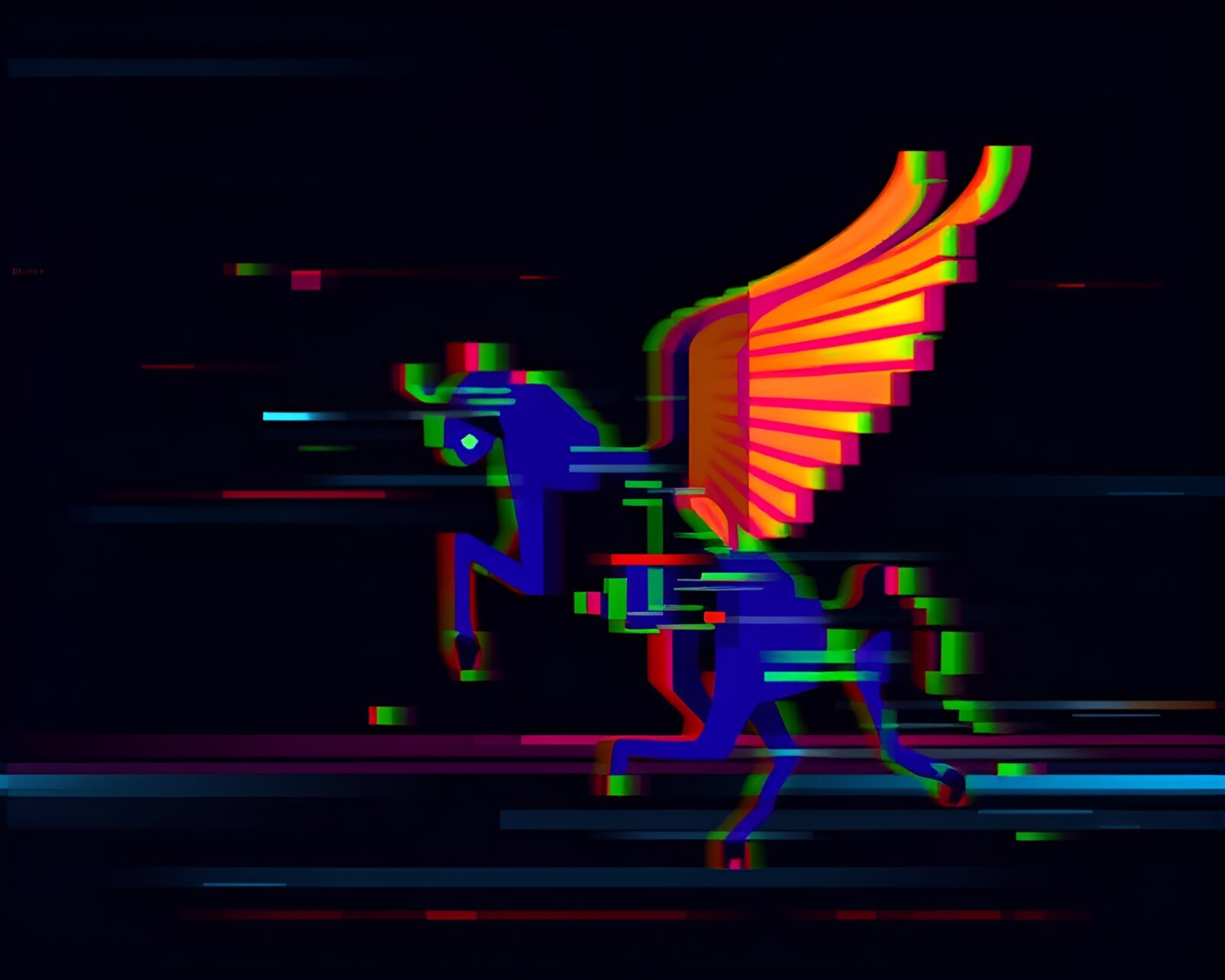 Surreal flat design chimera in glitchy colors