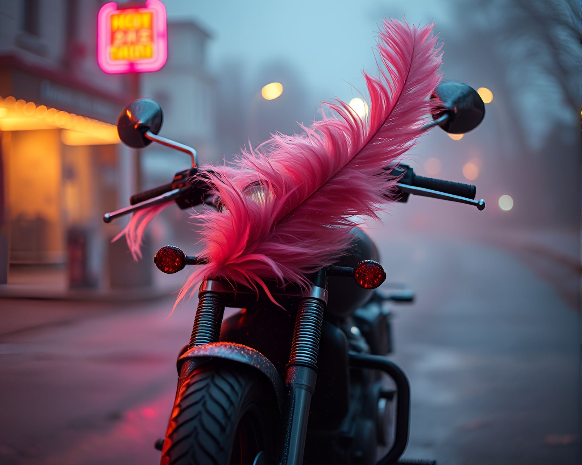Neon Motorcycle in Infrared Warmth with Feather Dusting – free AI stock image