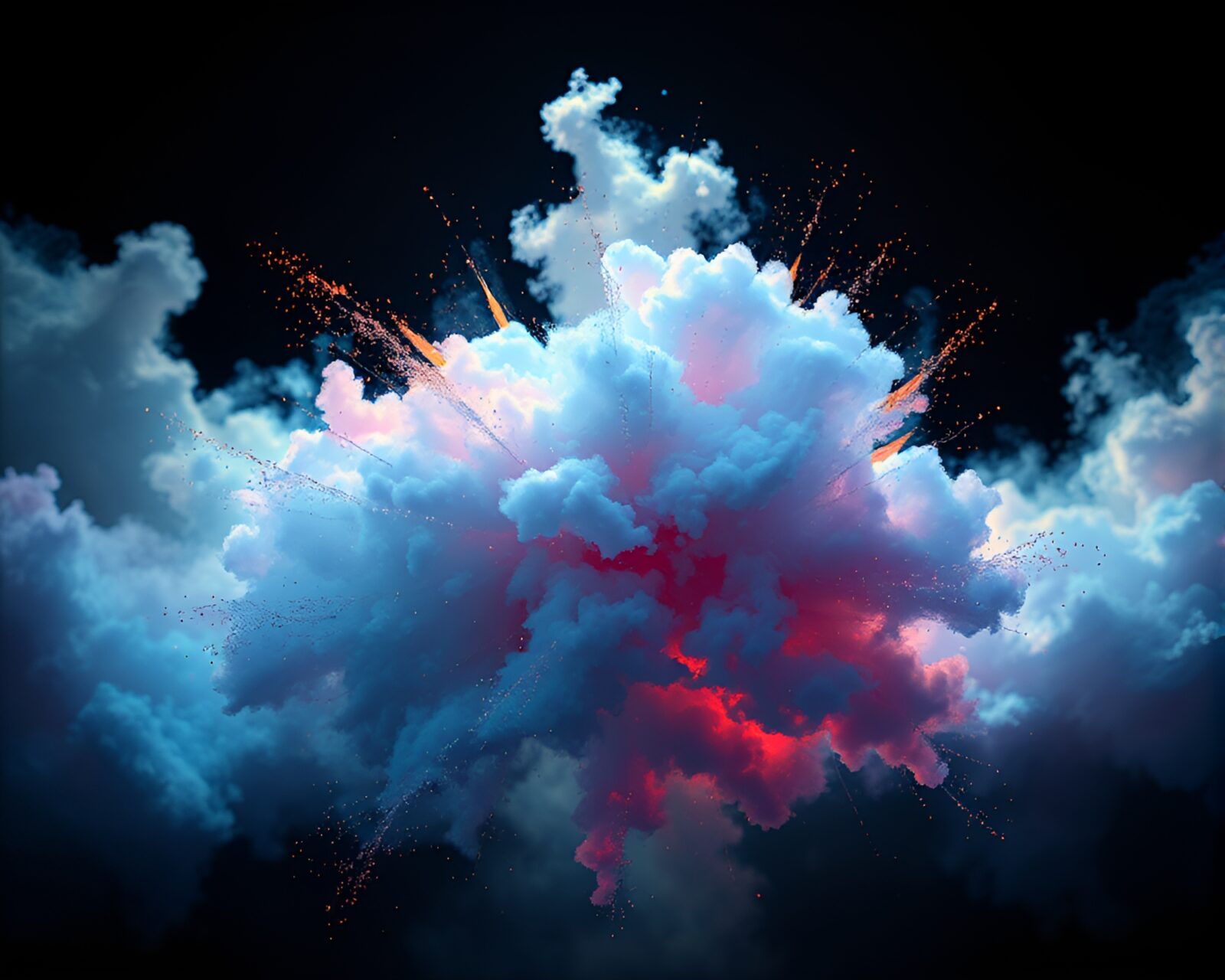 Vibrant explosion cloud with glitched quantum fluctuations in surreal lighting