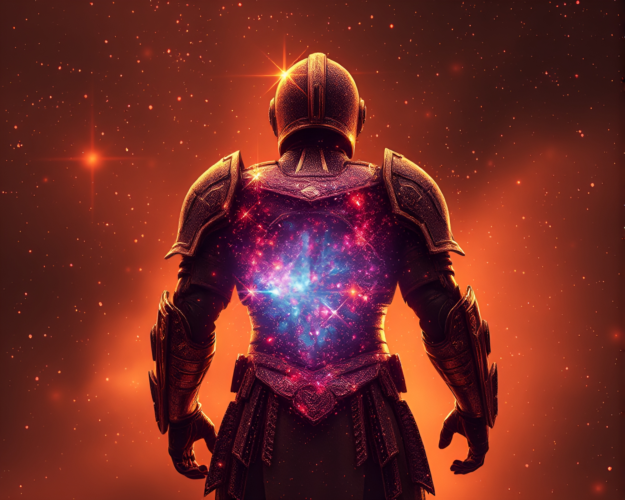 Galactic Armor Backscatter: Sepia Flare Fantasy – free AI stock image