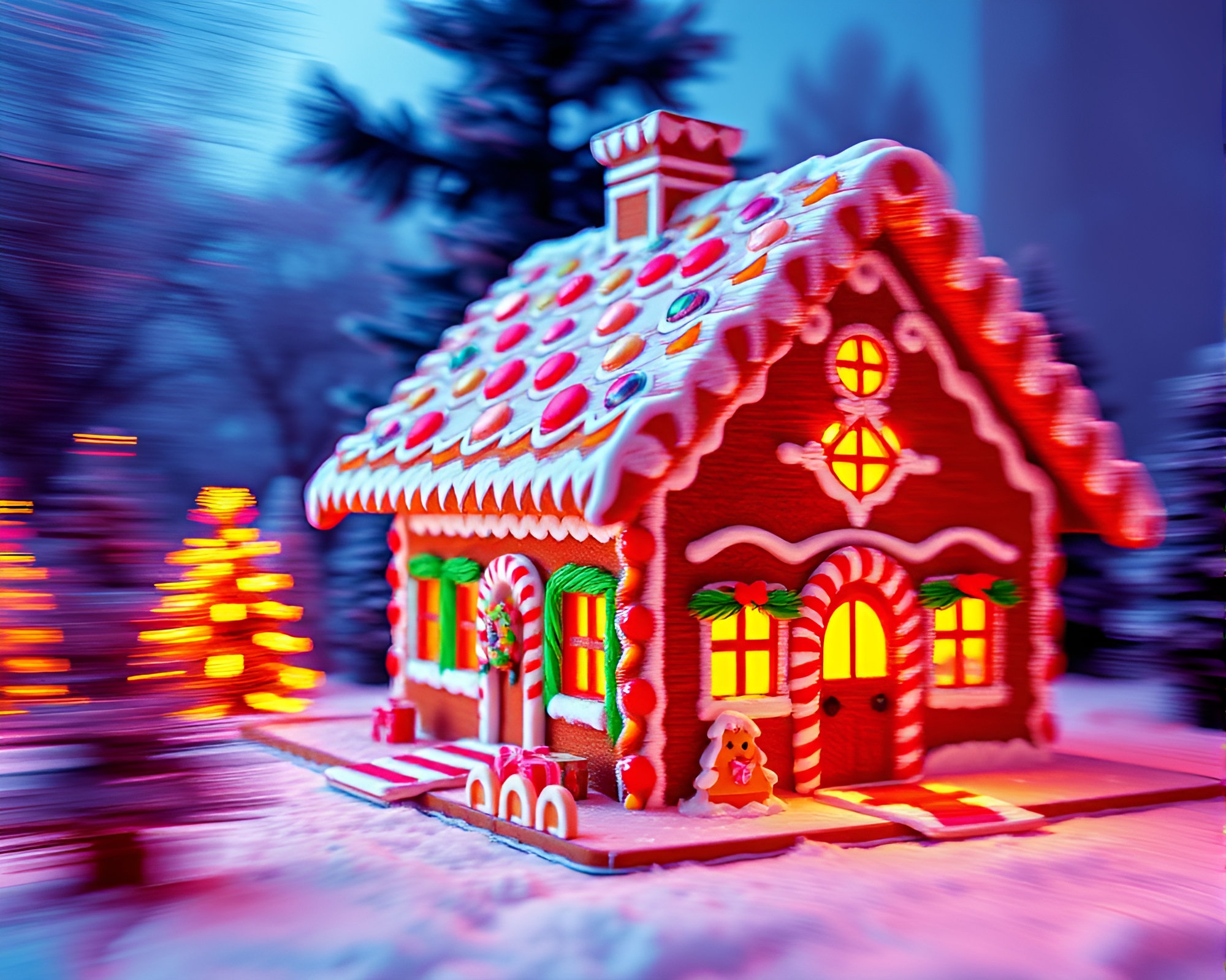 Gingerbread House Pan Blur in Thermal Geometry – free AI stock image