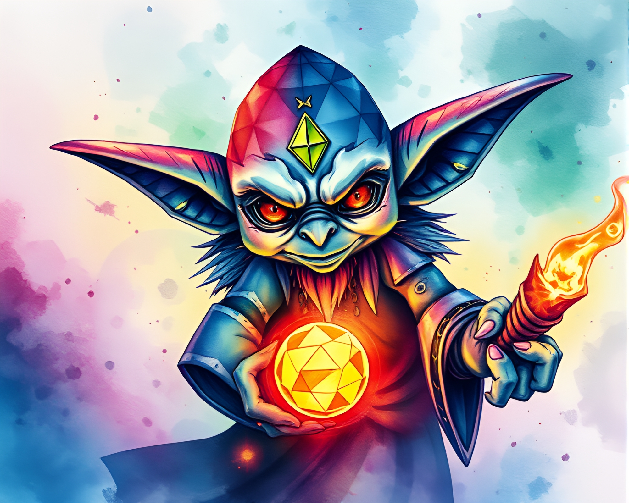 Sorcery Glow: Goblin’s Wildlife Watercolor Geometric Patterns – free AI stock image