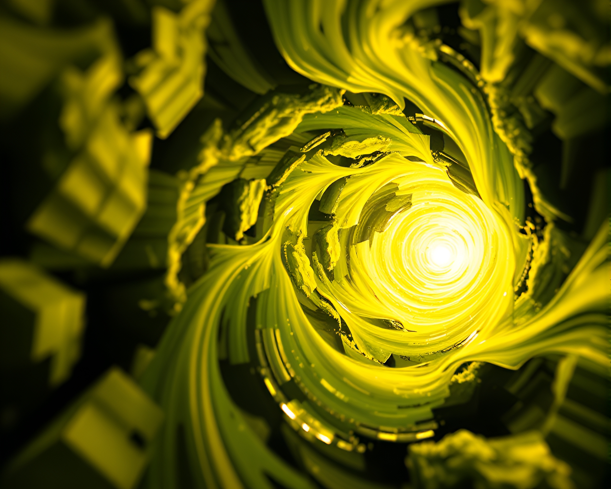 Lens-Distorted Swirling Lemon Cavern Fashion Illustration – free AI stock image