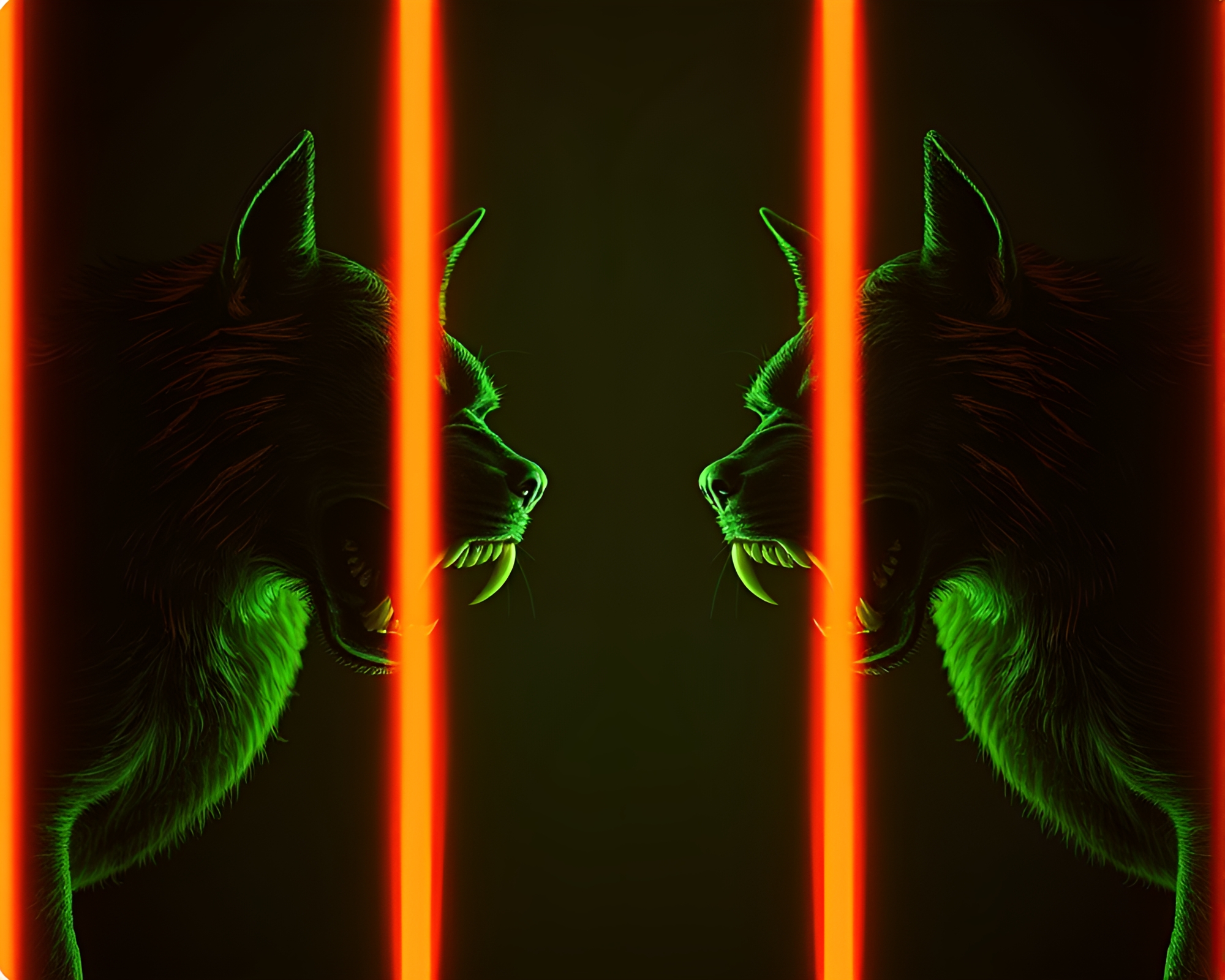 Neon Cerberus Guardian in Olive Drab Forest – free AI stock image