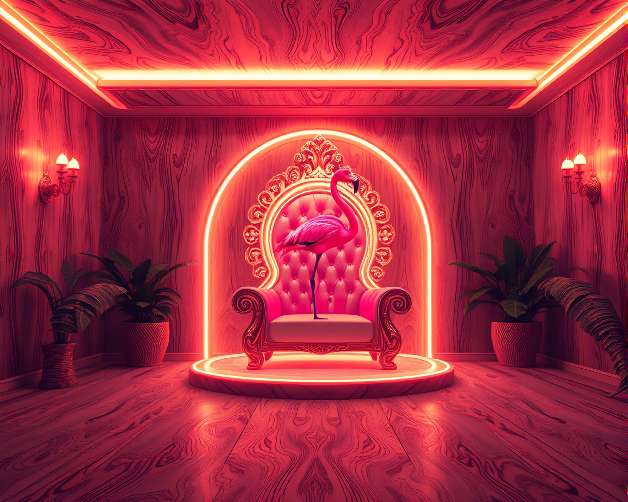 Flamingo Throne Room with Vaporwave Aesthetic – free AI stock image