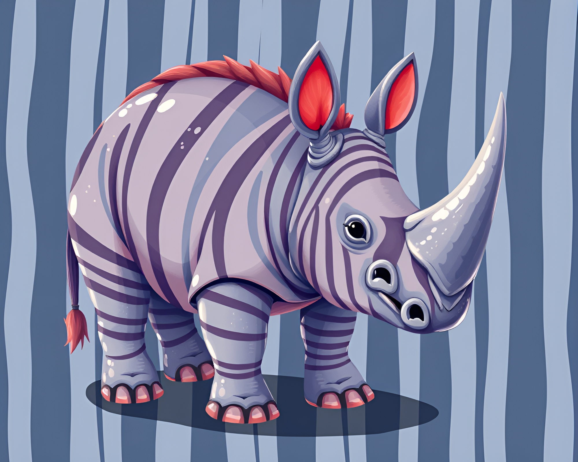 Vibrant Striped Rhino in Kids Book Style – free AI stock image