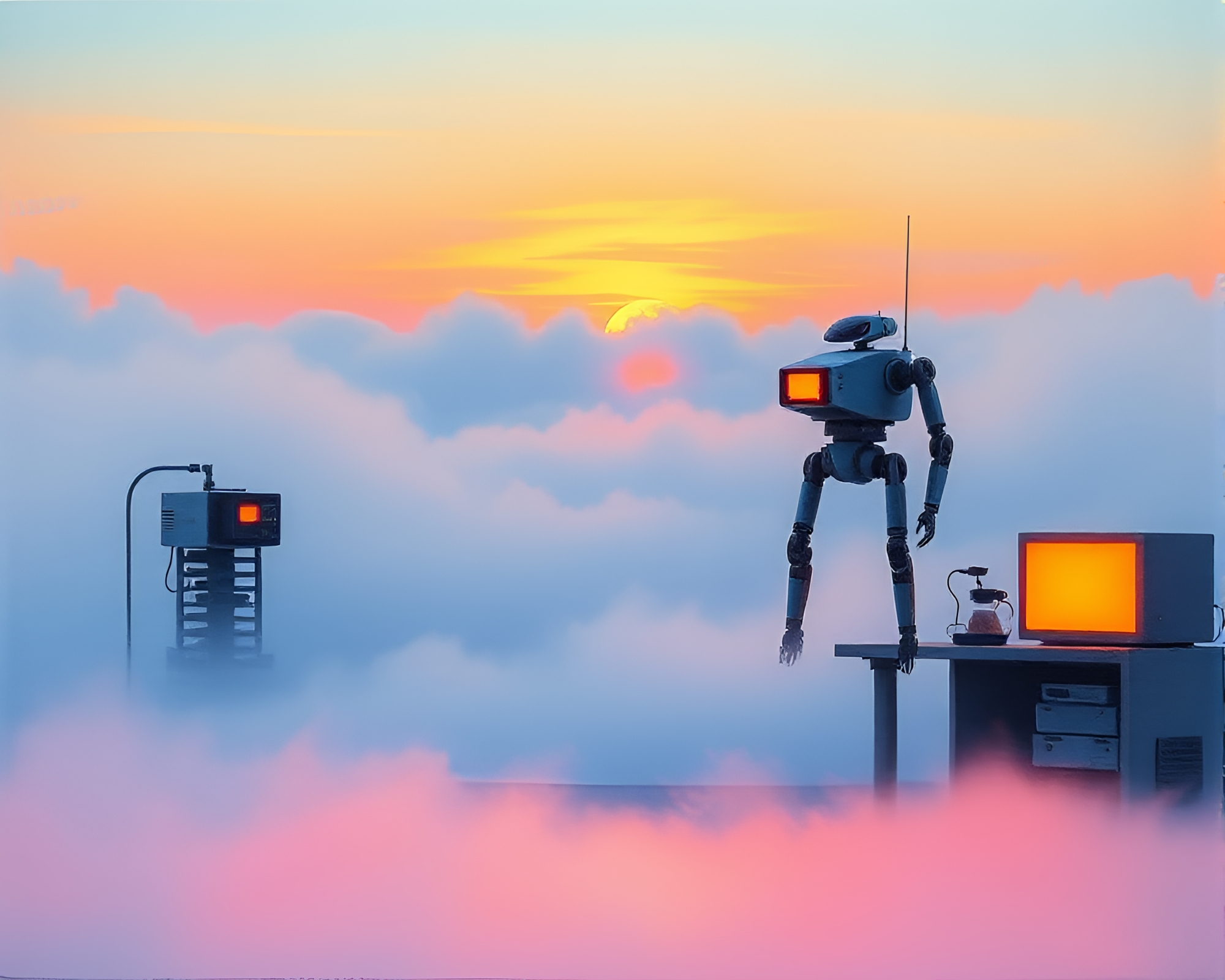 Robotic Sunrise: Encaustic Laboratory – free AI stock image