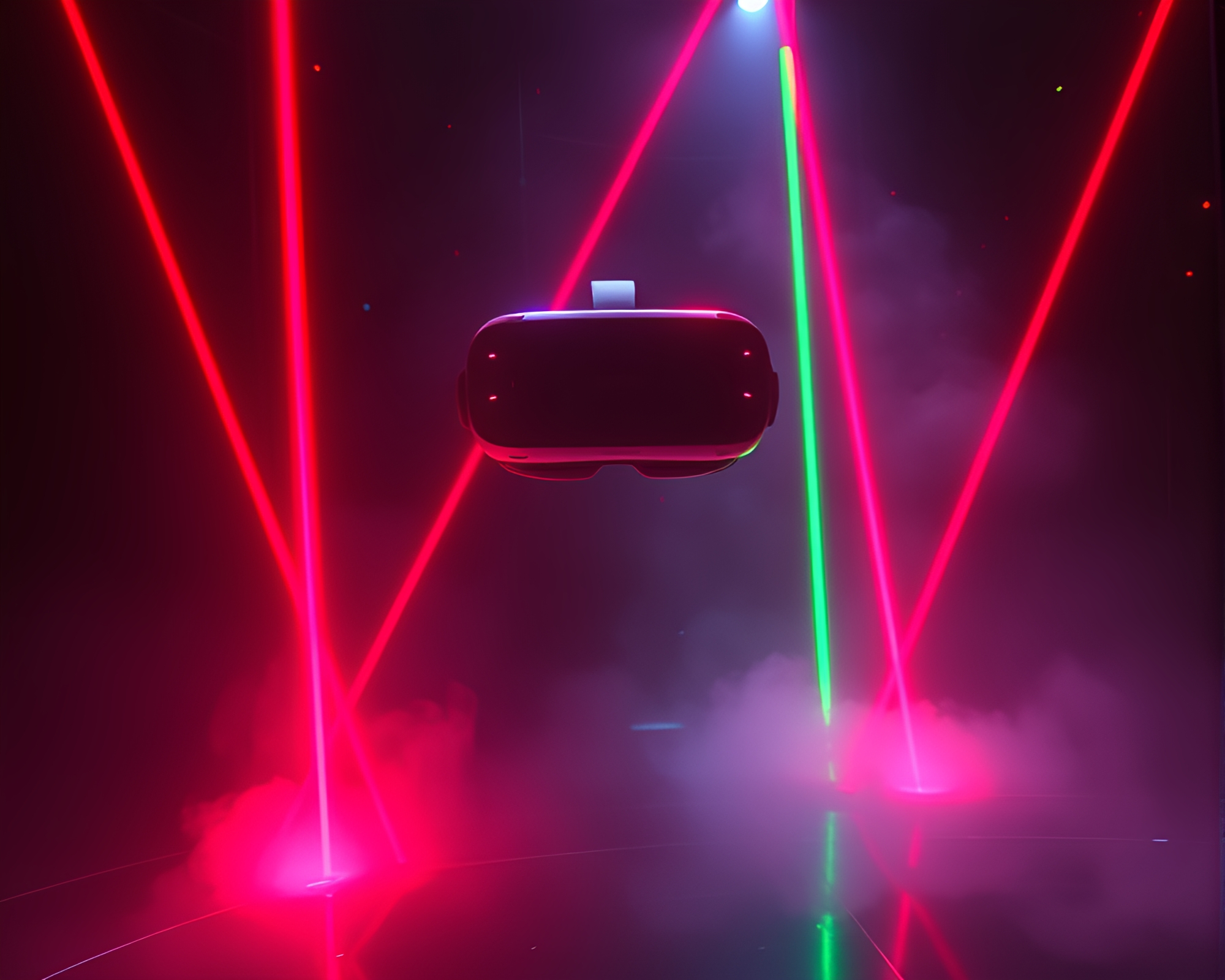 Futuristic VR Hub with Laser Beams and Misty Air – free AI stock image