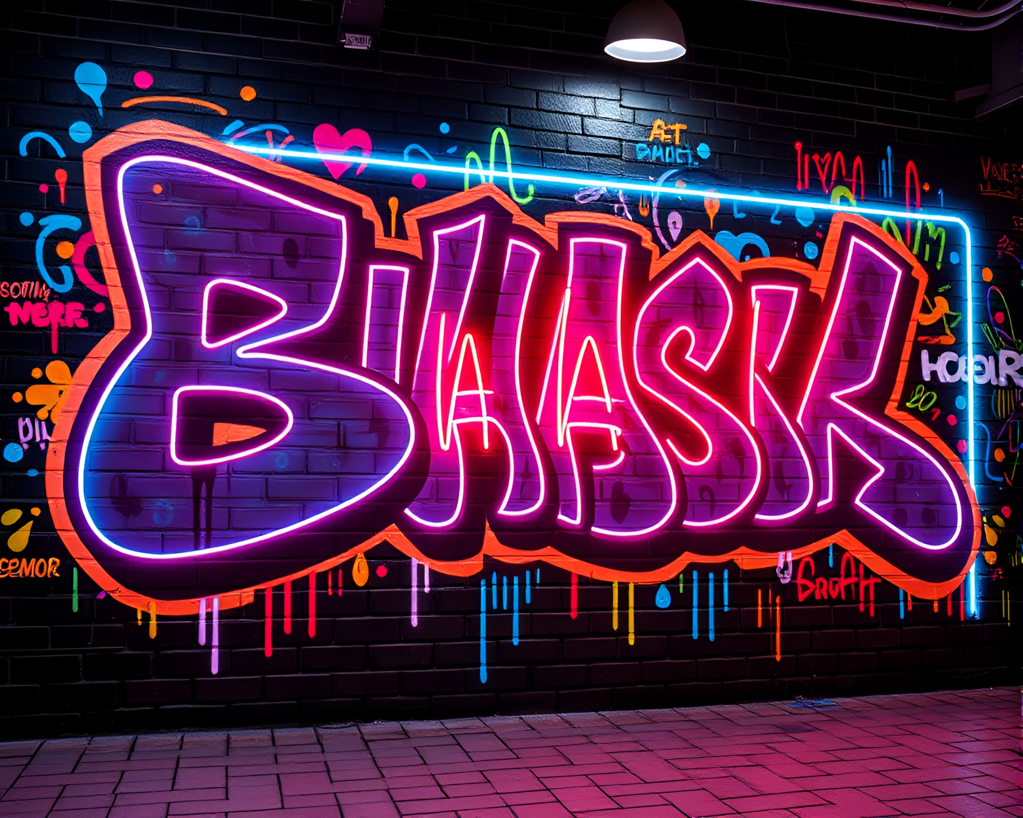 Futuristic Neon Pixelated Graffiti Art Masterpiece – free AI stock image