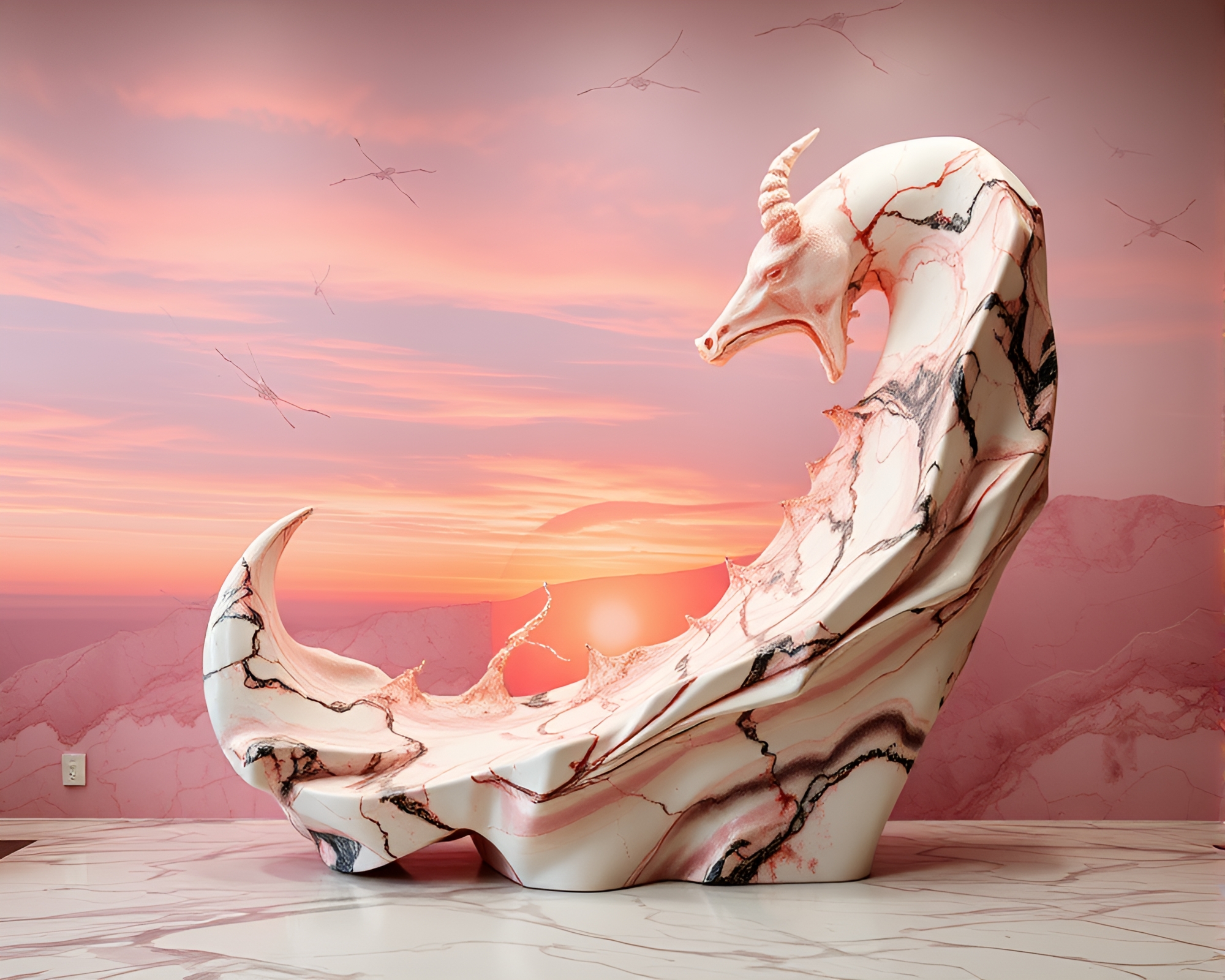 Sunrise Marble Sculpture with Ink Splashes – free AI stock image