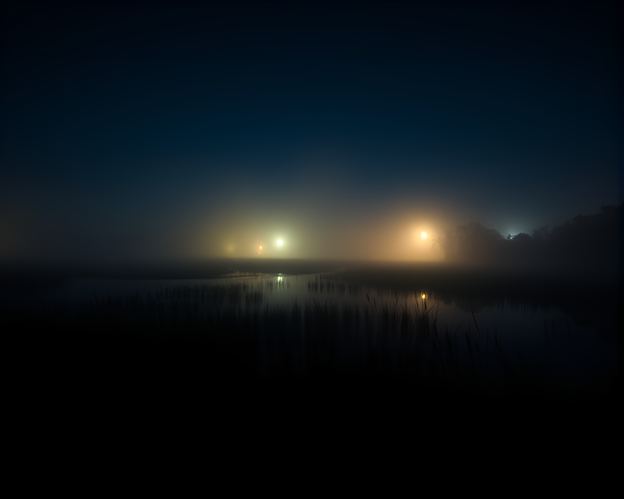 Savannah Sunset Reflection Silhouette in Foggy Neon Glow – free AI stock image