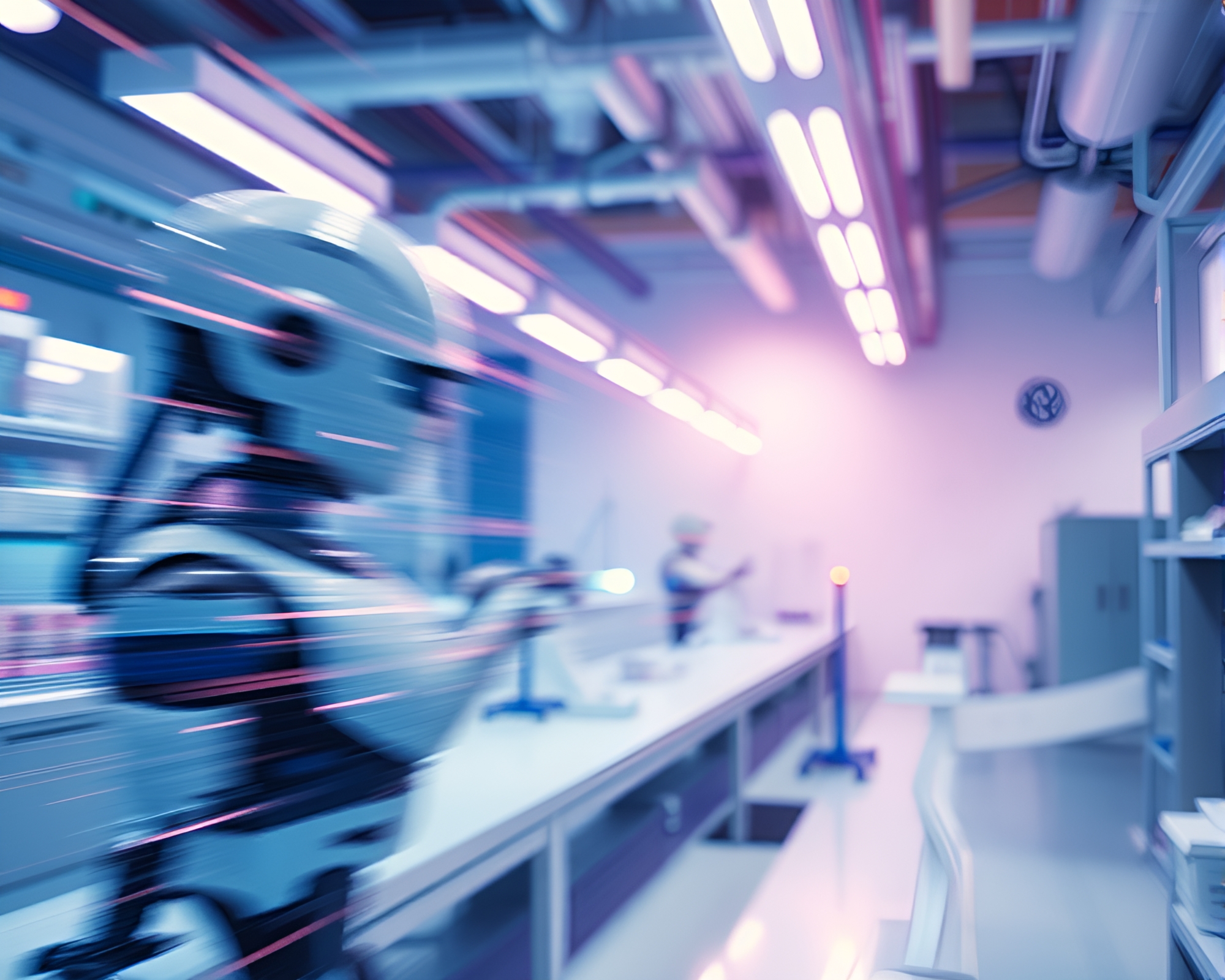 Robotics Lab Motion Blur Streaks in Vaporwave Style – free AI stock image
